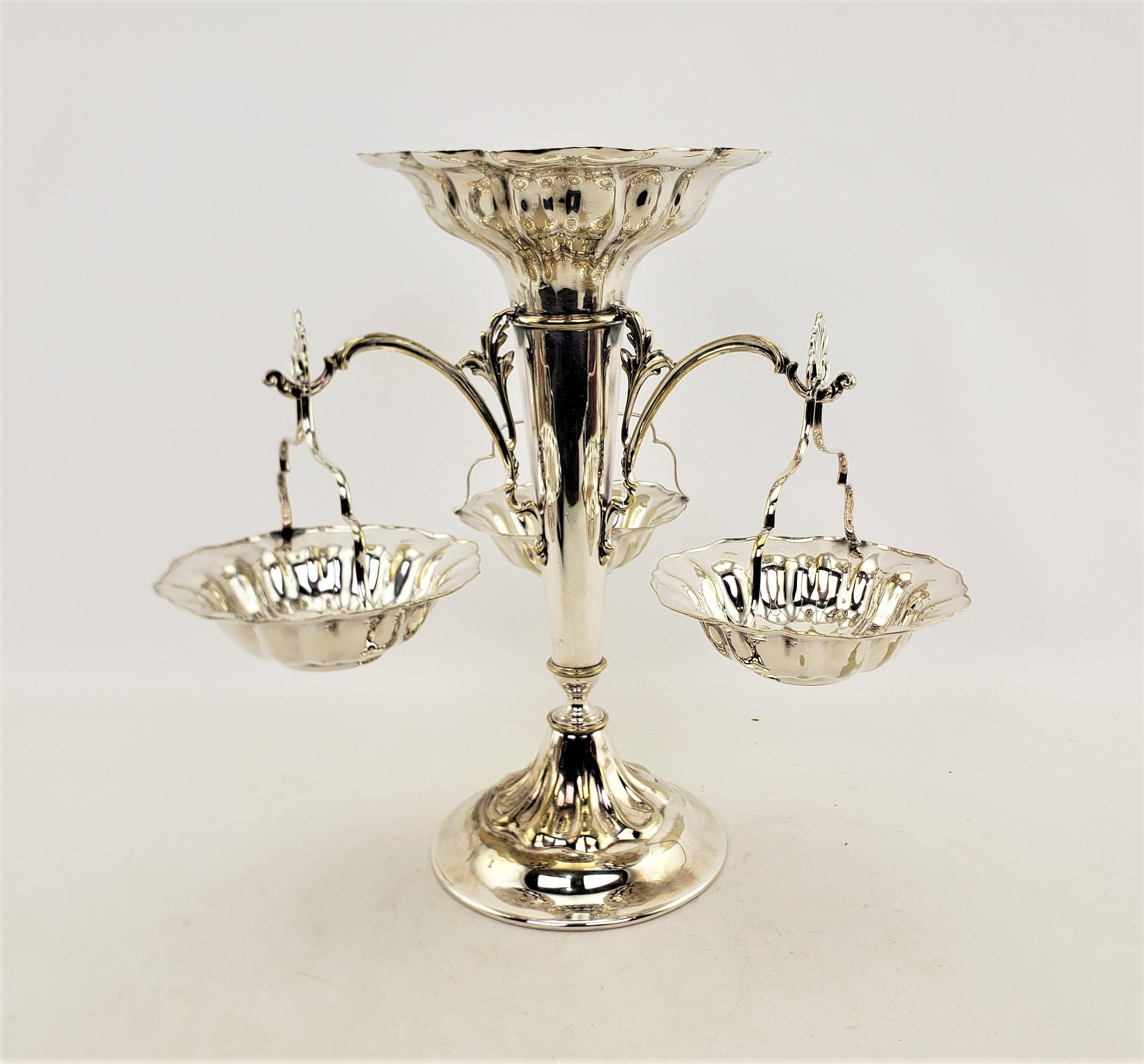 Machine-Made Antique English Elkington Silver Plated Epergne or Centerpiece with Side Baskets For Sale