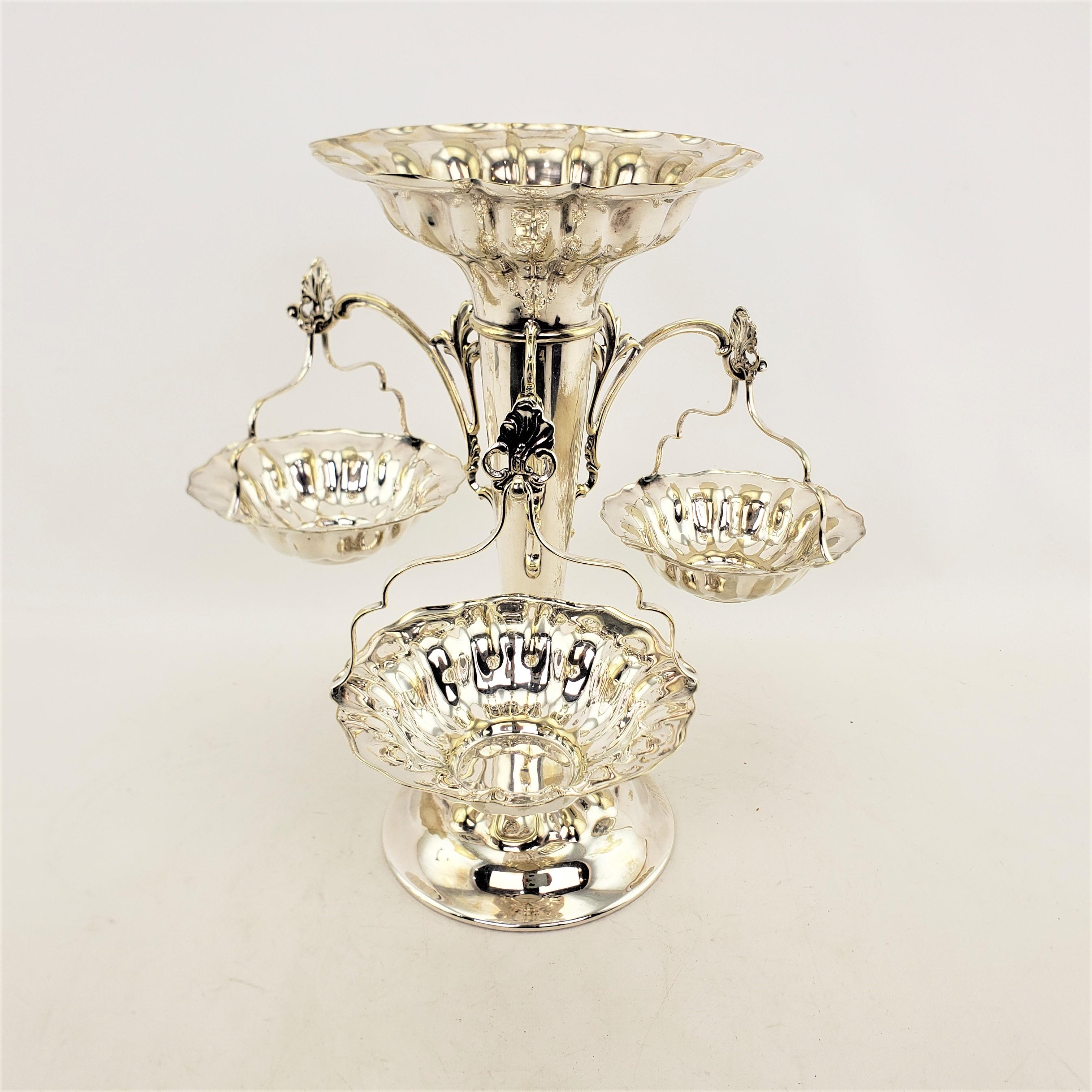 Antique English Elkington Silver Plated Epergne or Centerpiece with Side Baskets In Good Condition For Sale In Hamilton, Ontario