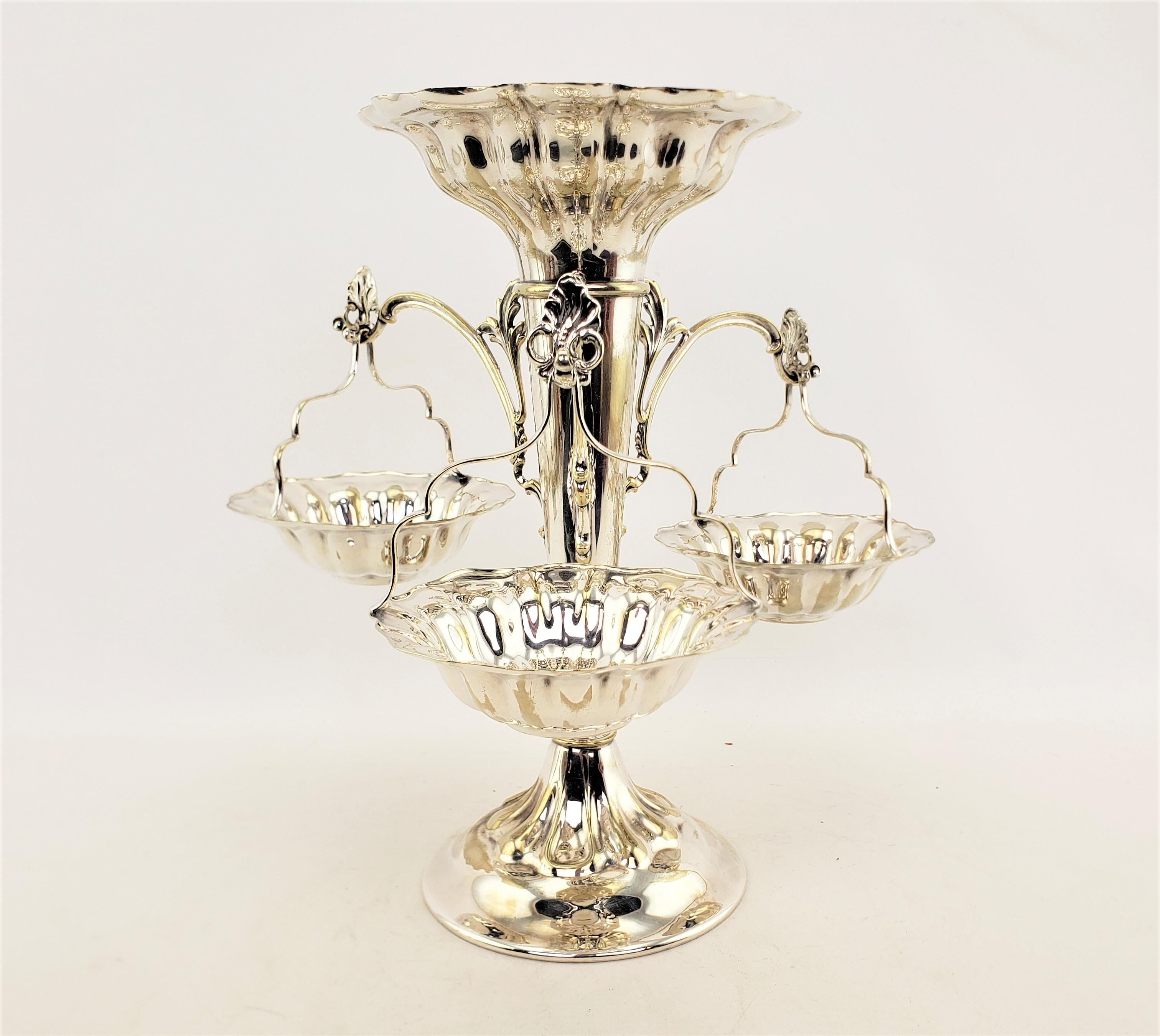 20th Century Antique English Elkington Silver Plated Epergne or Centerpiece with Side Baskets For Sale