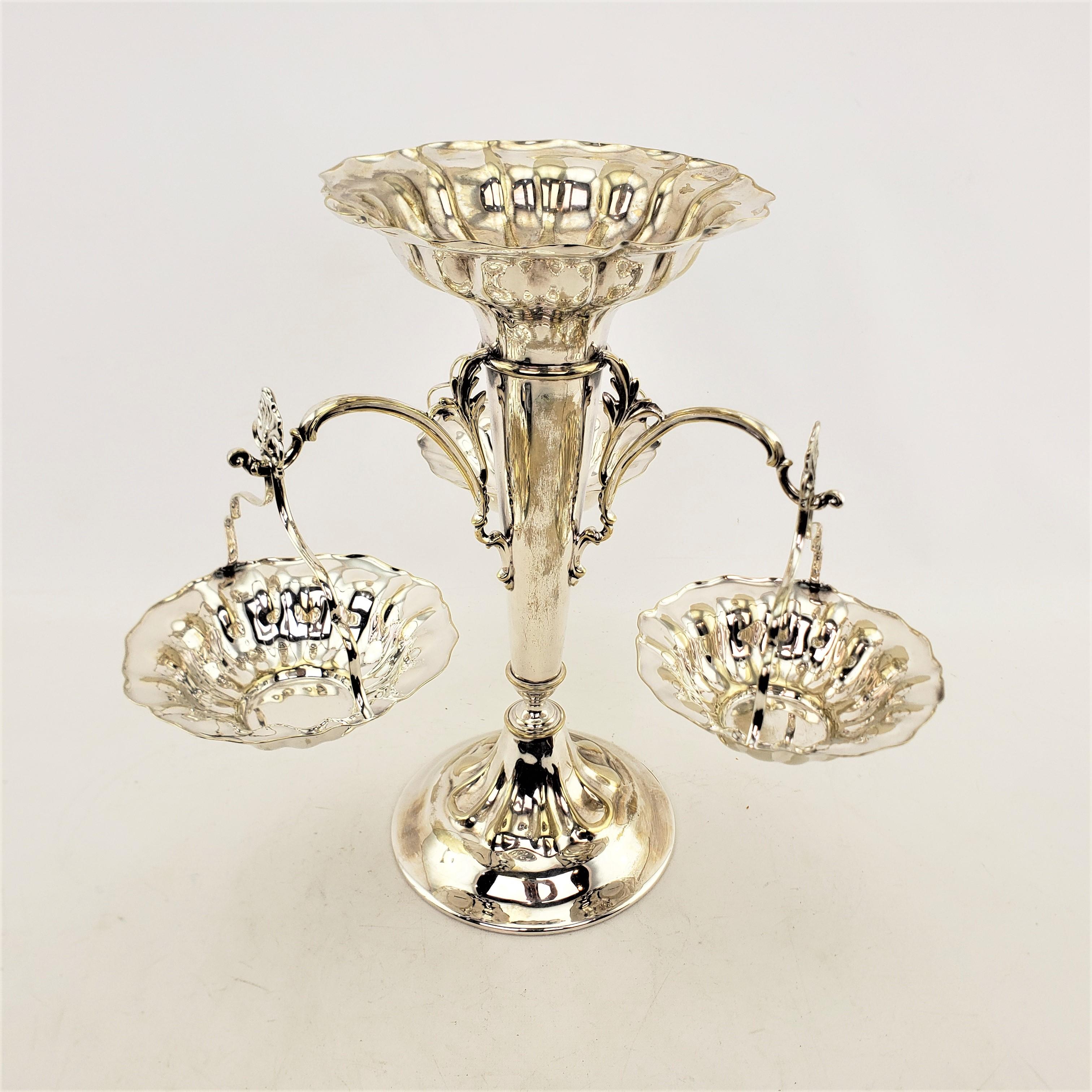 Antique English Elkington Silver Plated Epergne or Centerpiece with Side Baskets For Sale 1