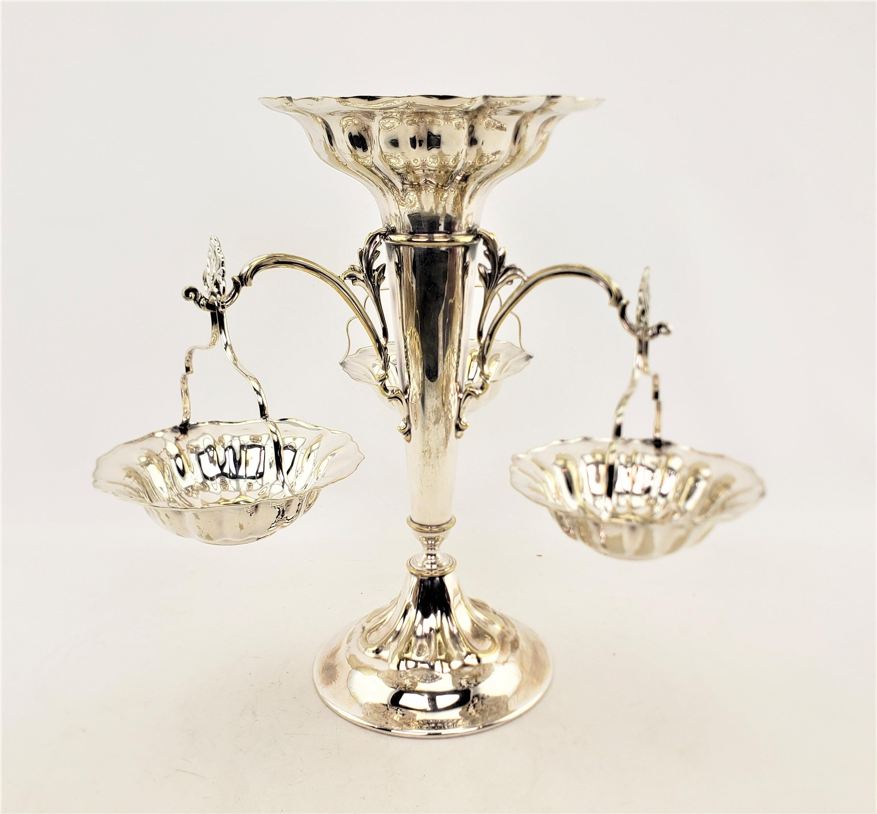 Antique English Elkington Silver Plated Epergne or Centerpiece with Side Baskets For Sale 2