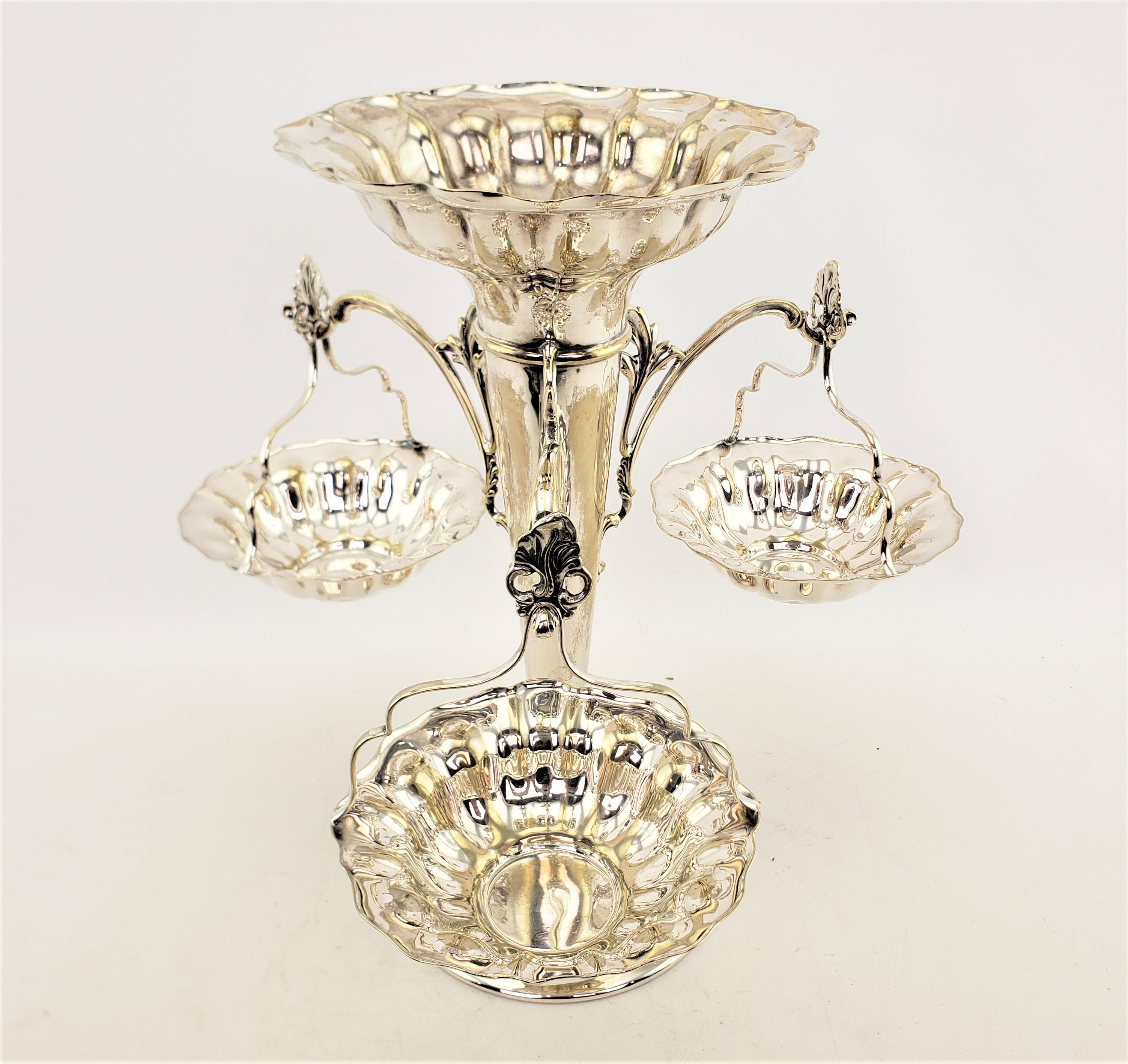 Antique English Elkington Silver Plated Epergne or Centerpiece with Side Baskets For Sale 3