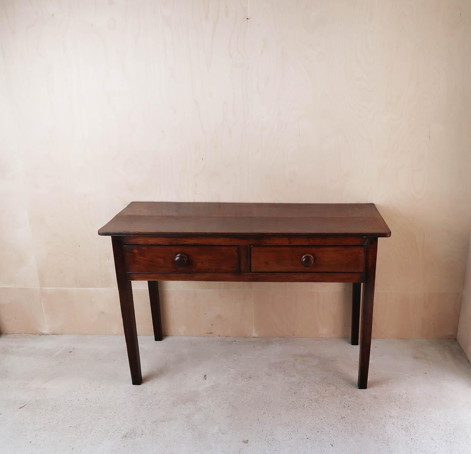 Polished Antique English Oak and Elm Dresser Base or Side Table, 18th Century For Sale