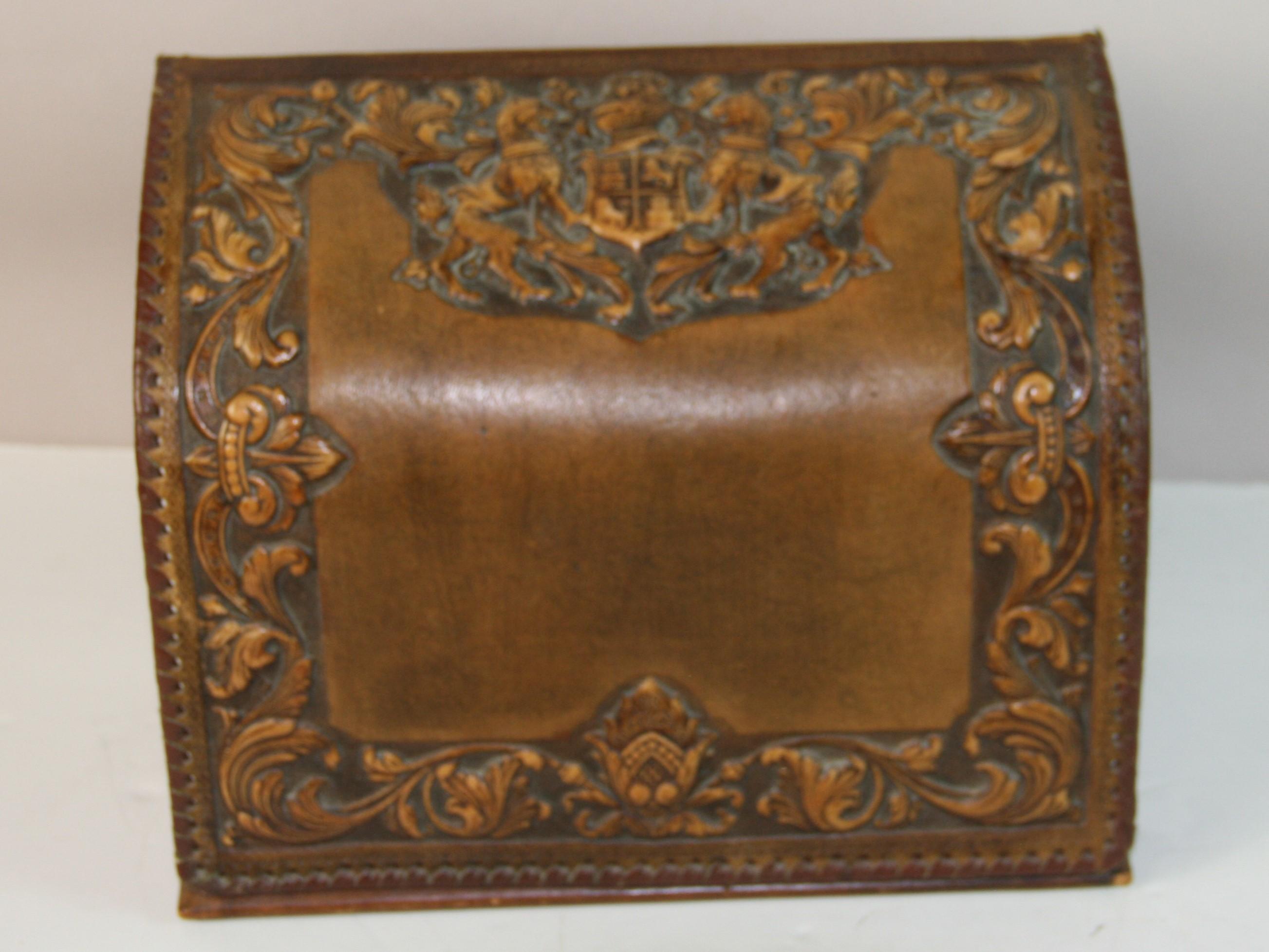 Antique English Embossed Leather Blotter Pad For Sale 8