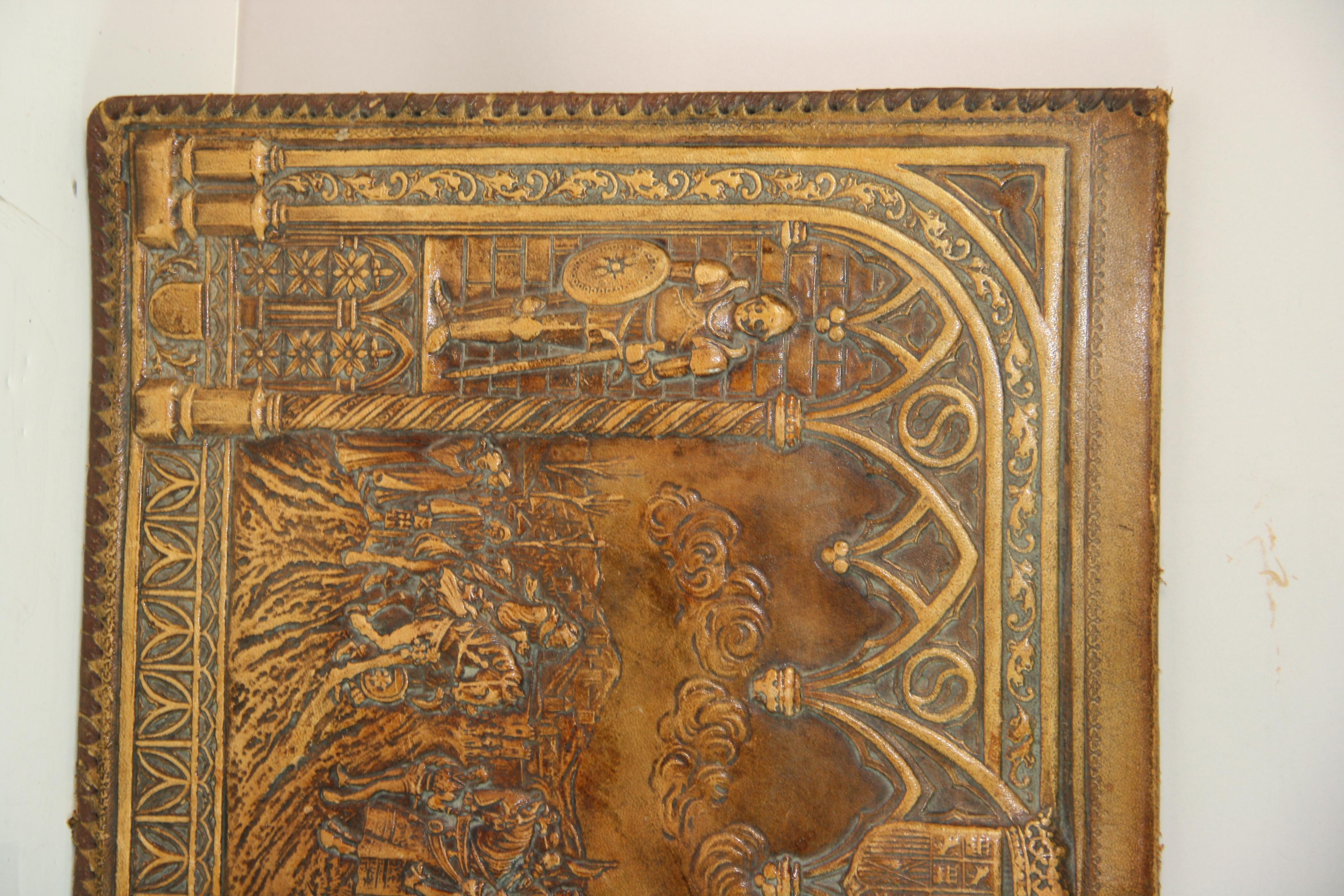 Mid-20th Century Antique English Embossed Leather Blotter Pad For Sale