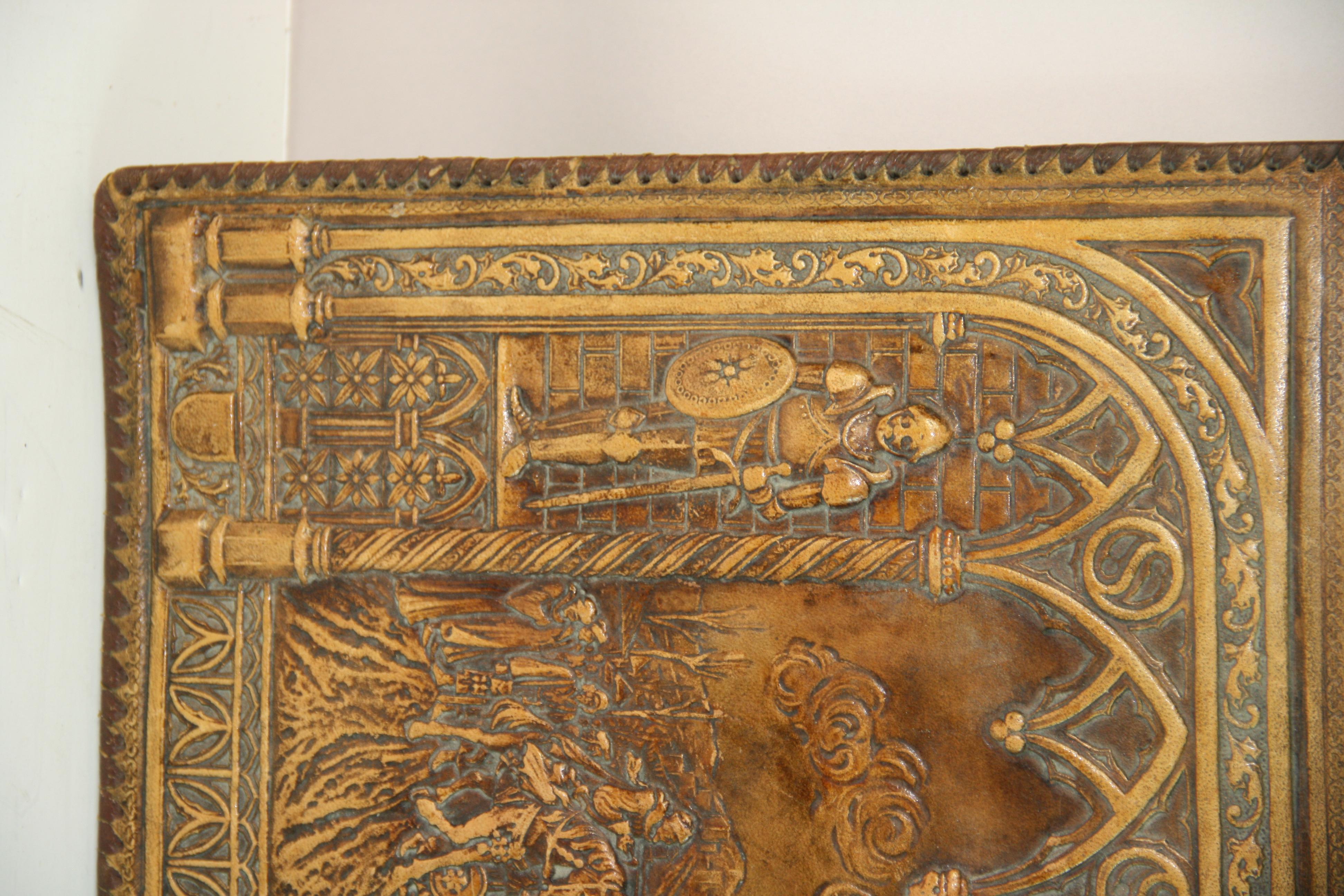 Antique English Embossed Leather Blotter Pad For Sale 4