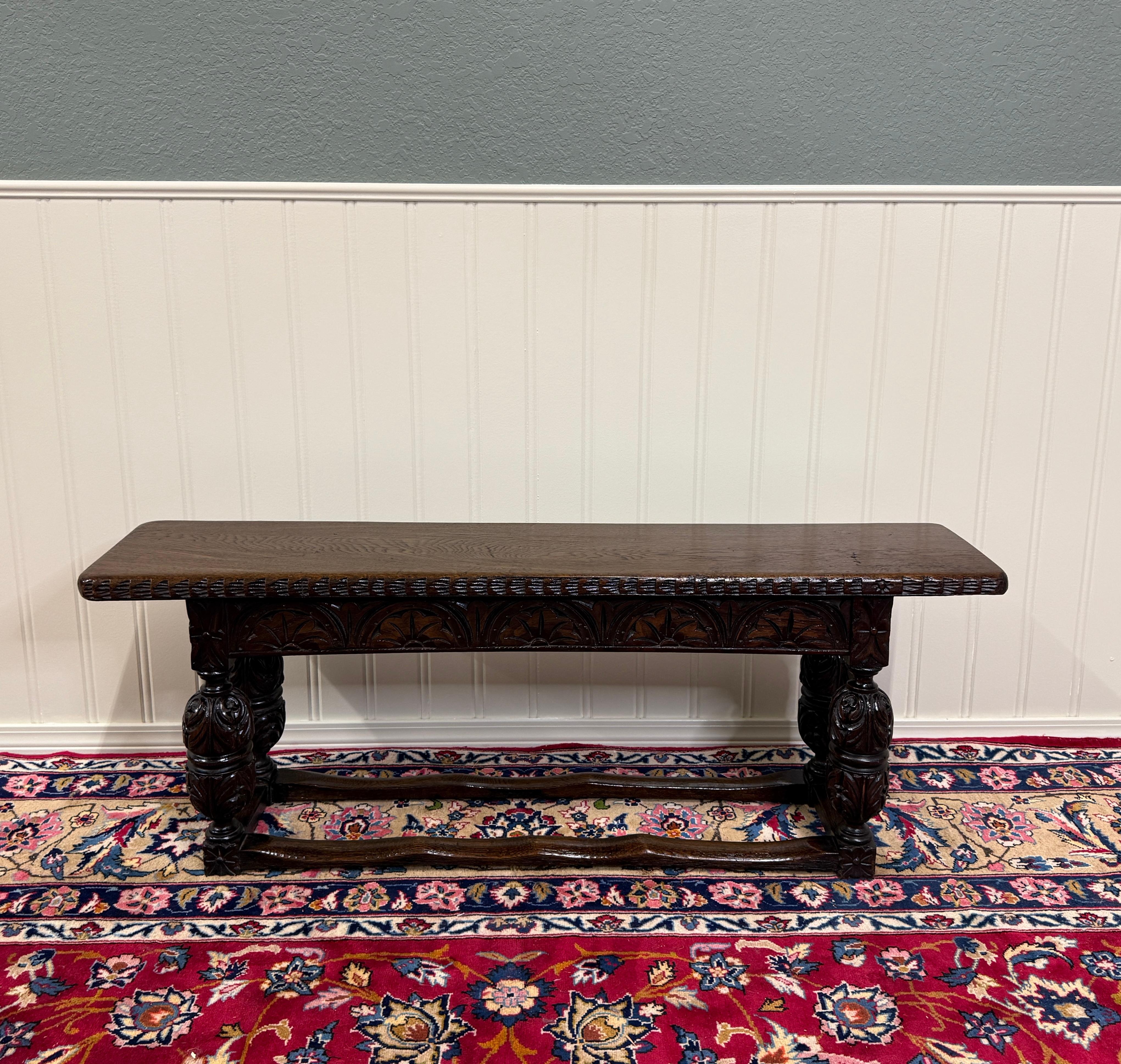 Antique English End-of-Bed Bench Window Seat Settee Carved Oak c. 1900 en vente 3