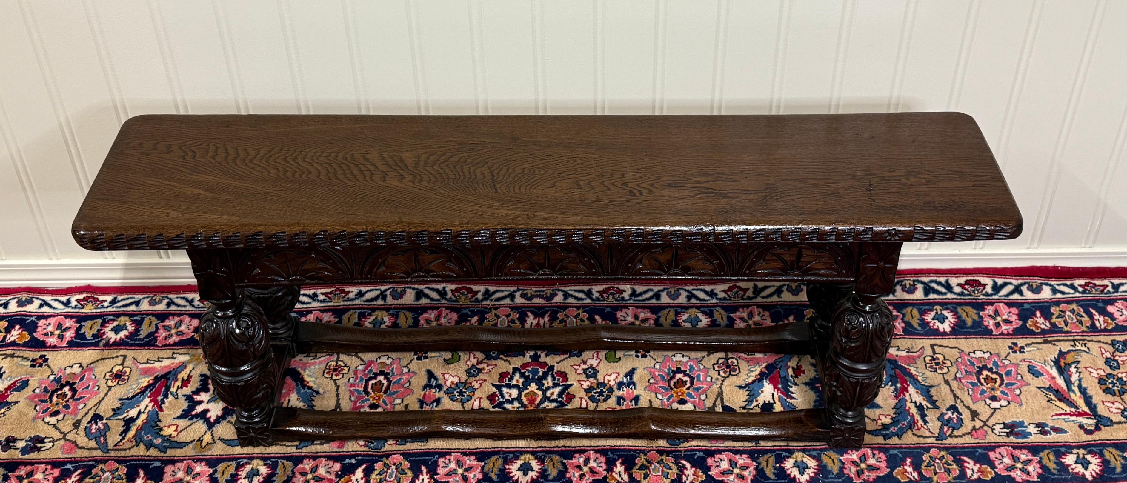 Antique English End-of-Bed Bench Window Seat Settee Carved Oak c. 1900 en vente 4
