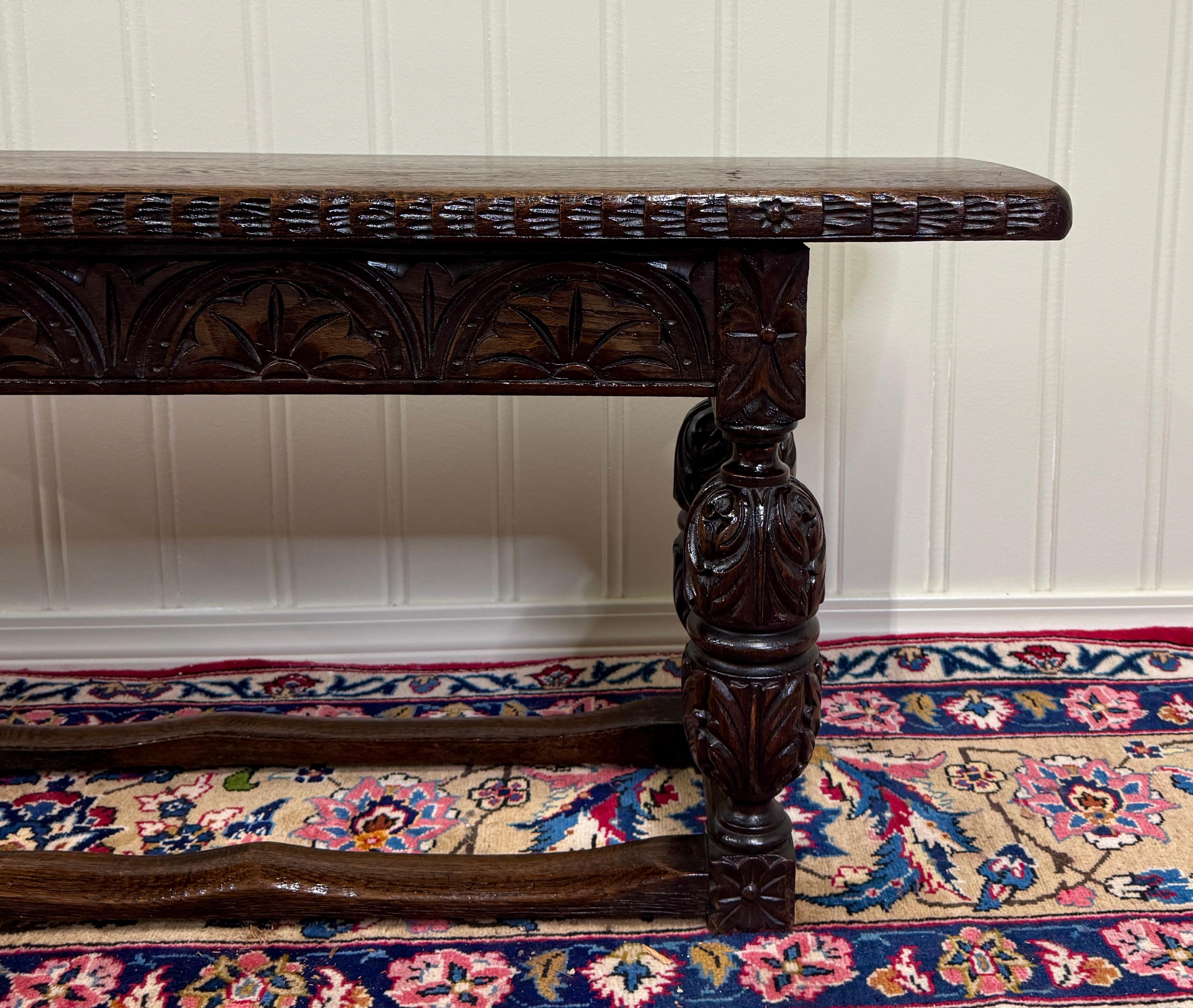 Antique English End-of-Bed Bench Window Seat Settee Carved Oak c. 1900 en vente 5