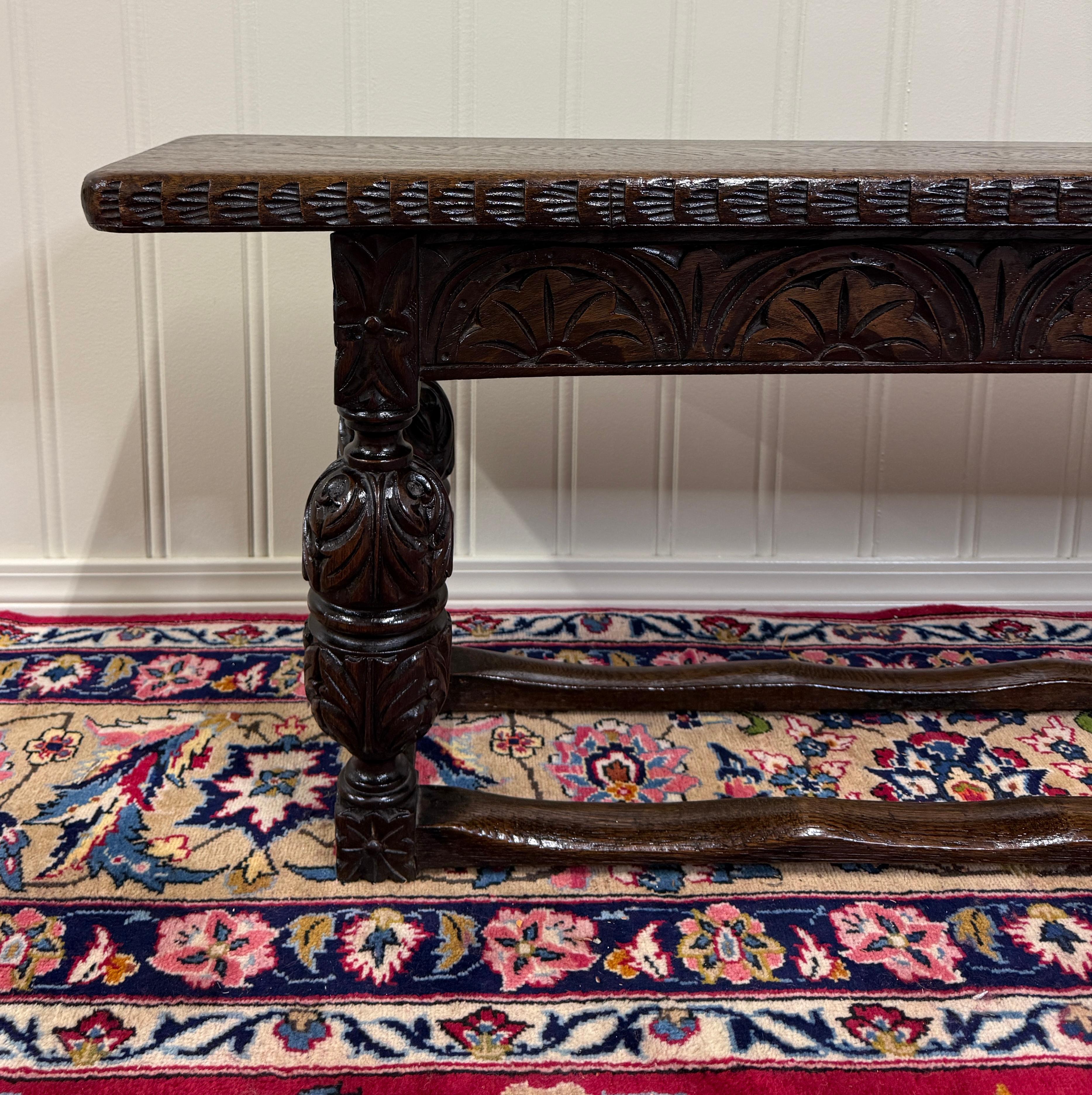 Antique English End-of-Bed Bench Window Seat Settee Carved Oak c. 1900 en vente 6