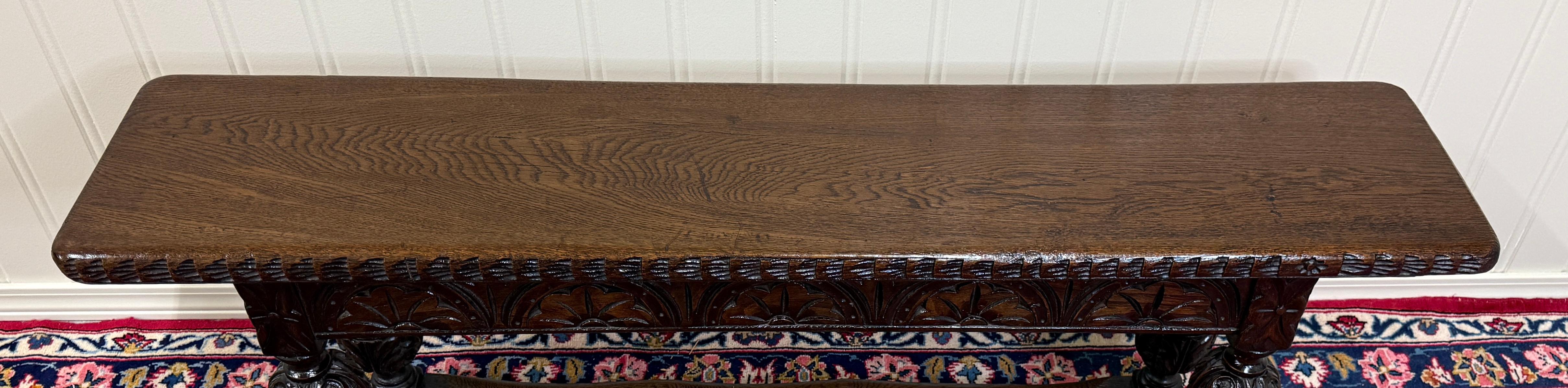 Antique English End-of-Bed Bench Window Seat Settee Carved Oak c. 1900 en vente 8