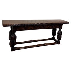Antique English End-of-Bed Bench Window Seat Settee Carved Oak c. 1900