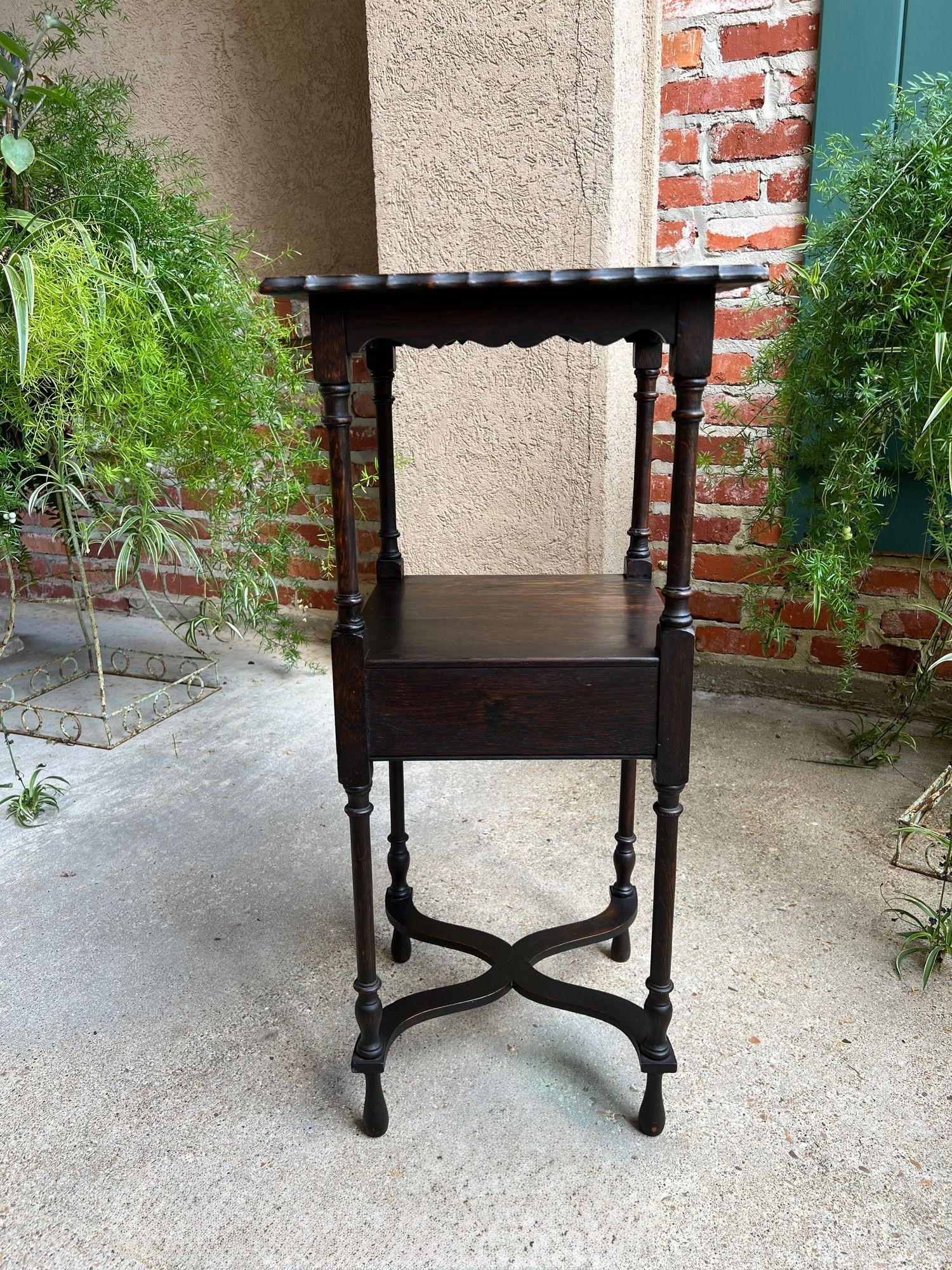 Antique English End Table SQUARE PETITE Jacobean Oak Two Tier c1900 For Sale 4