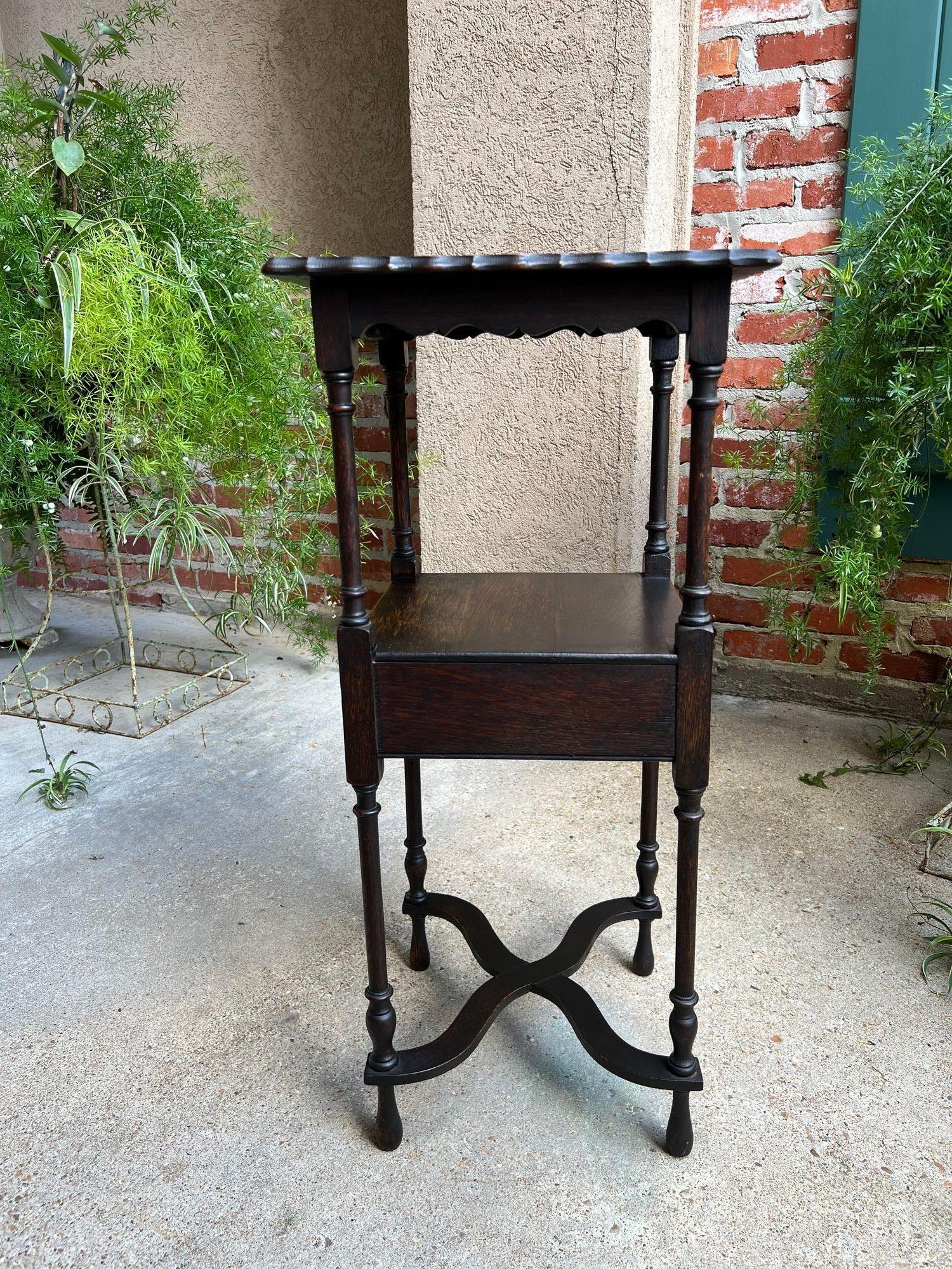 Antique English End Table SQUARE PETITE Jacobean Oak Two Tier c1900 For Sale 5