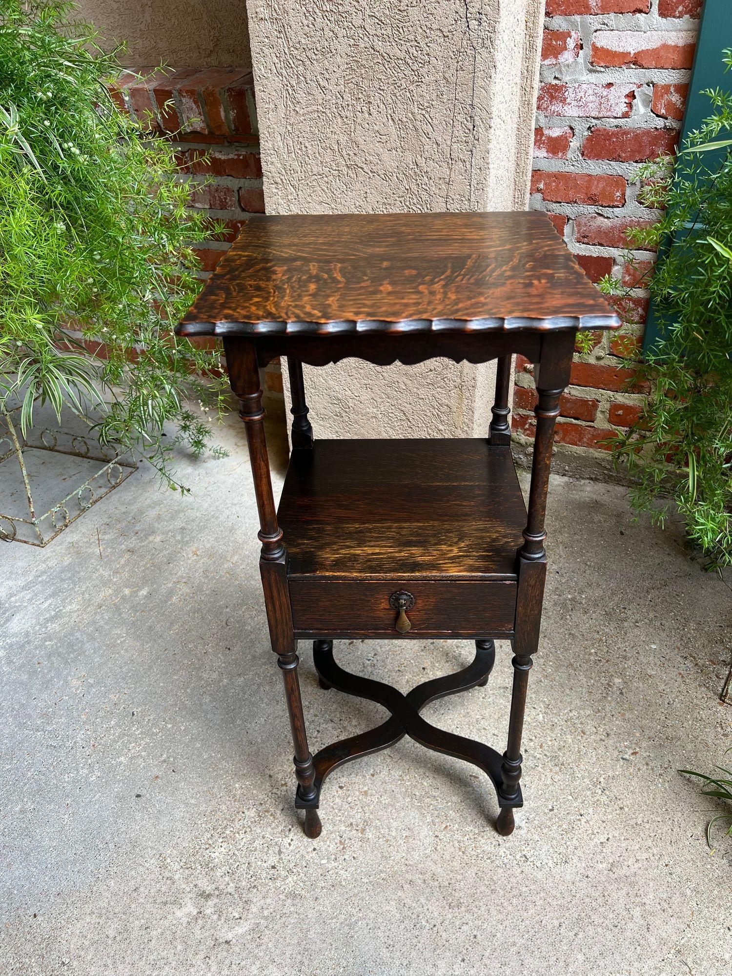 Antique English End Table SQUARE PETITE Jacobean Oak Two Tier c1900 For Sale 7