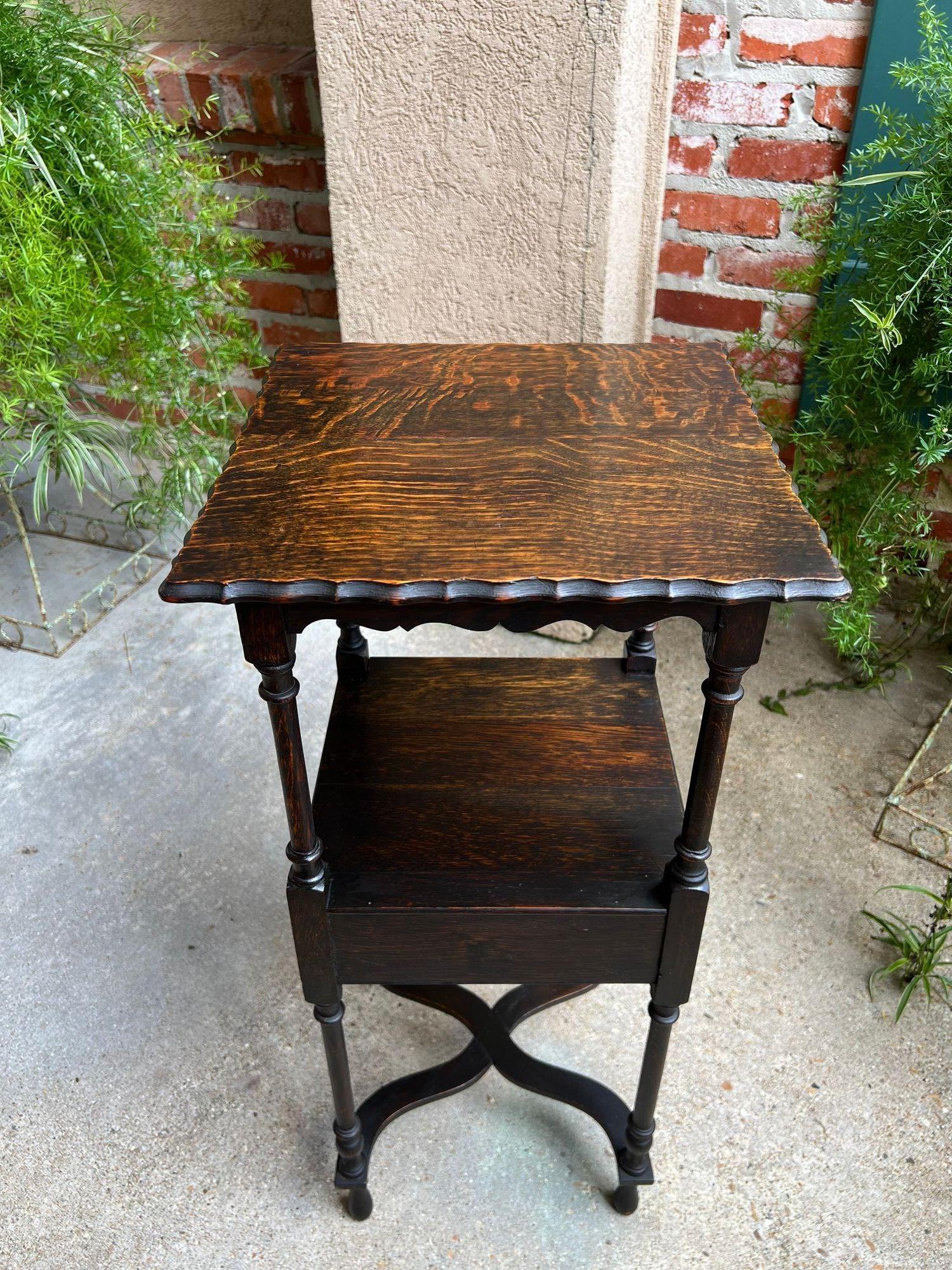 Antique English End Table SQUARE PETITE Jacobean Oak Two Tier c1900 For Sale 8