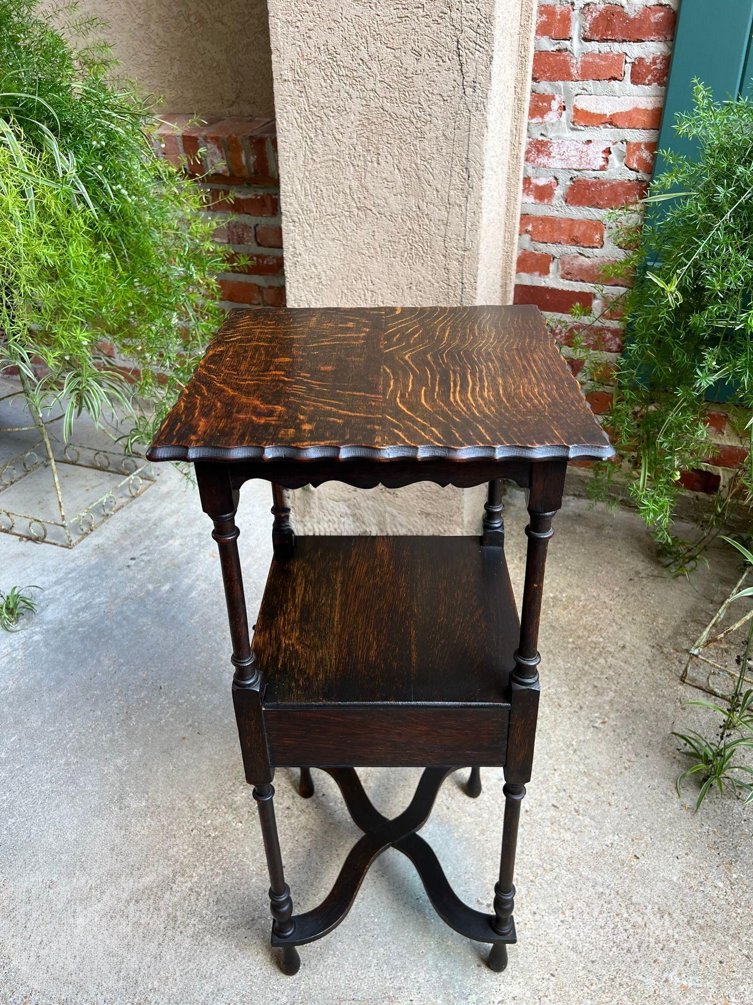 Antique English End Table SQUARE PETITE Jacobean Oak Two Tier c1900 For Sale 9