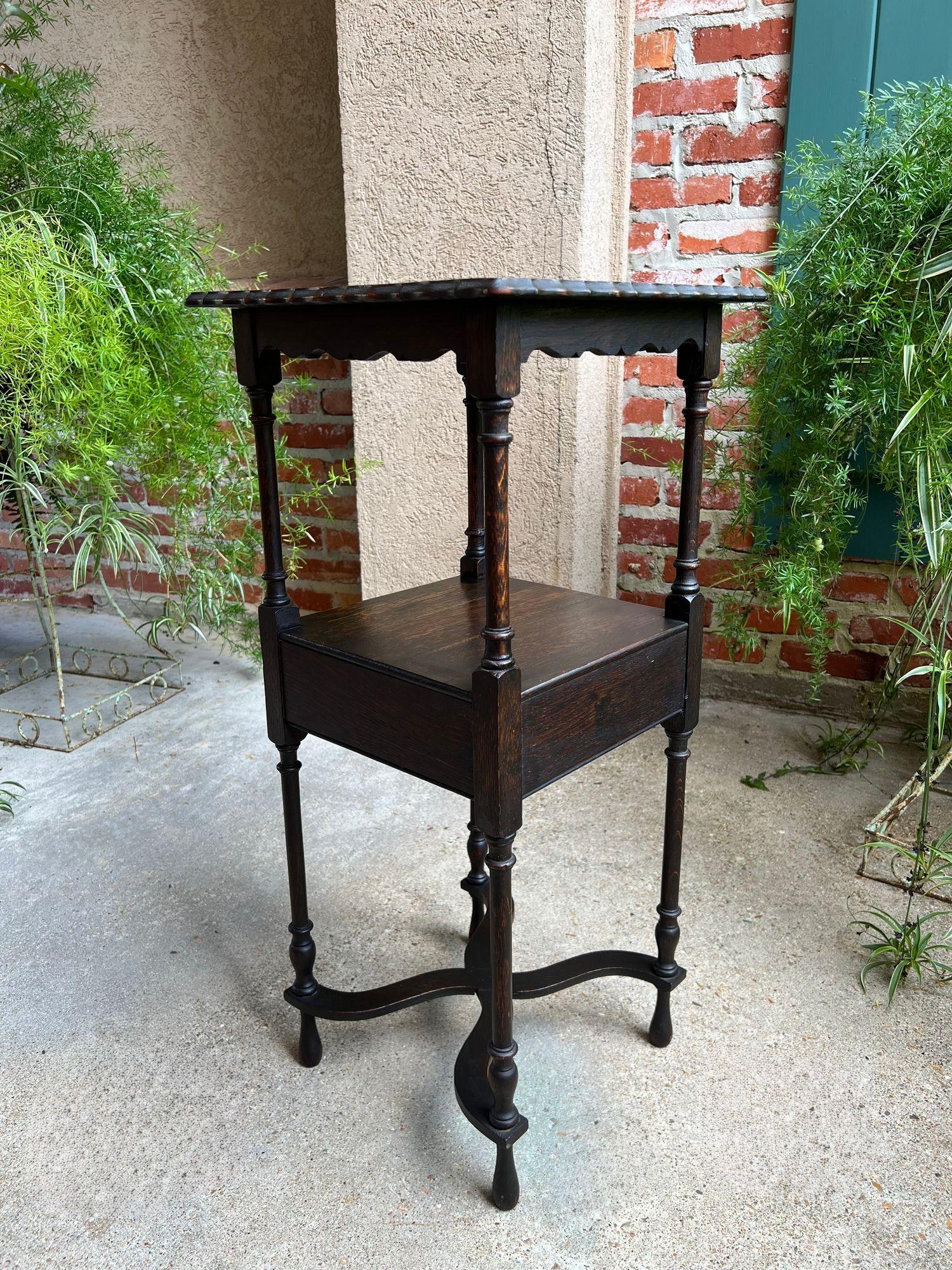 Antique English End Table SQUARE PETITE Jacobean Oak Two Tier c1900 For Sale 10