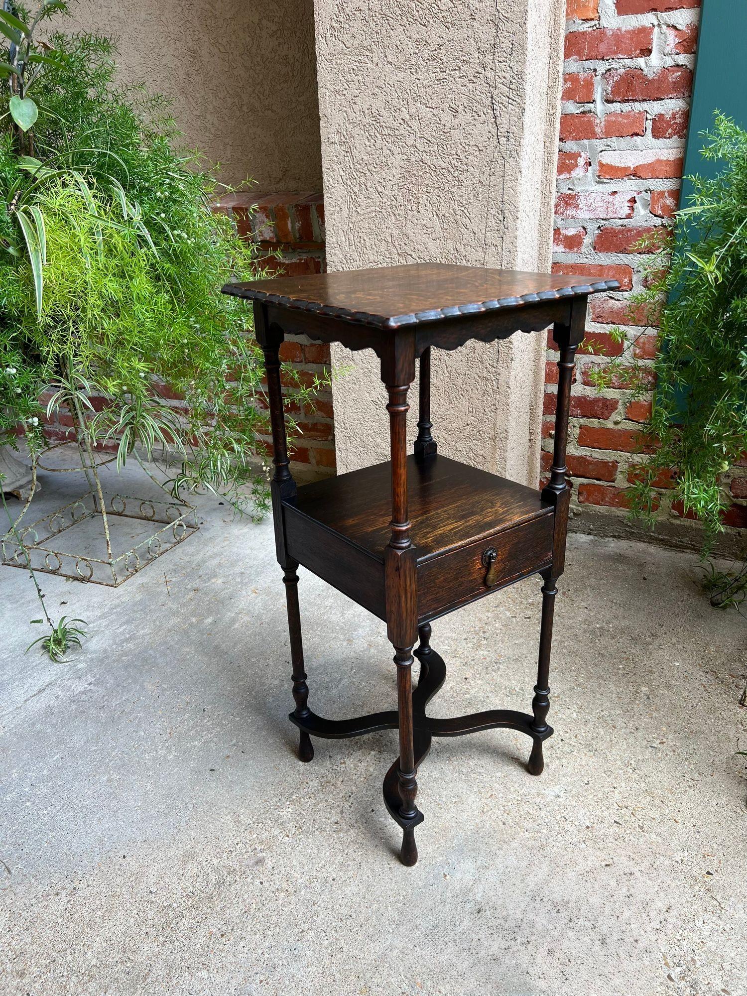 Antique English End Table SQUARE PETITE Jacobean Oak Two Tier c1900 For Sale 11
