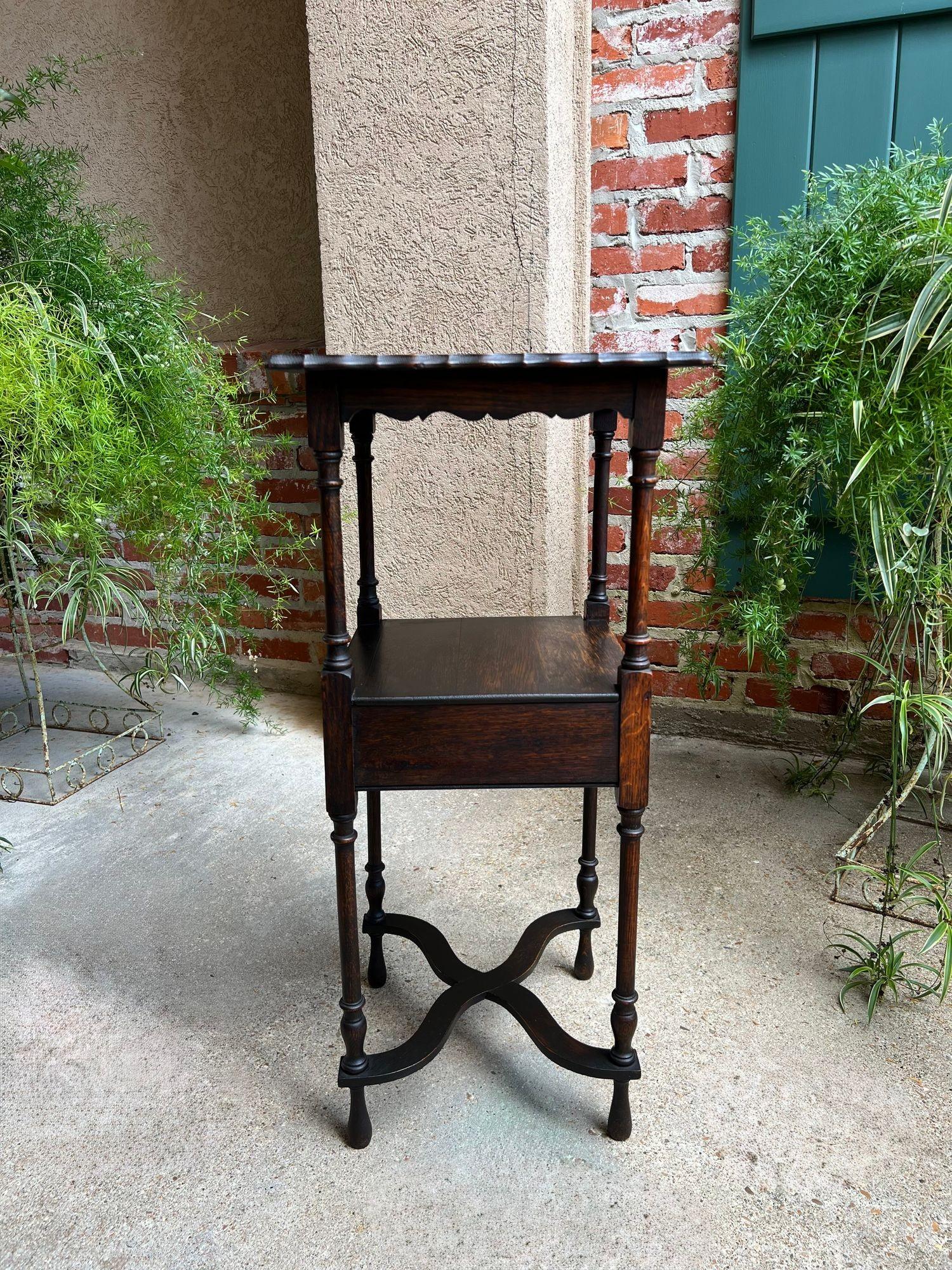 Antique English End Table SQUARE PETITE Jacobean Oak Two Tier c1900 For Sale 12