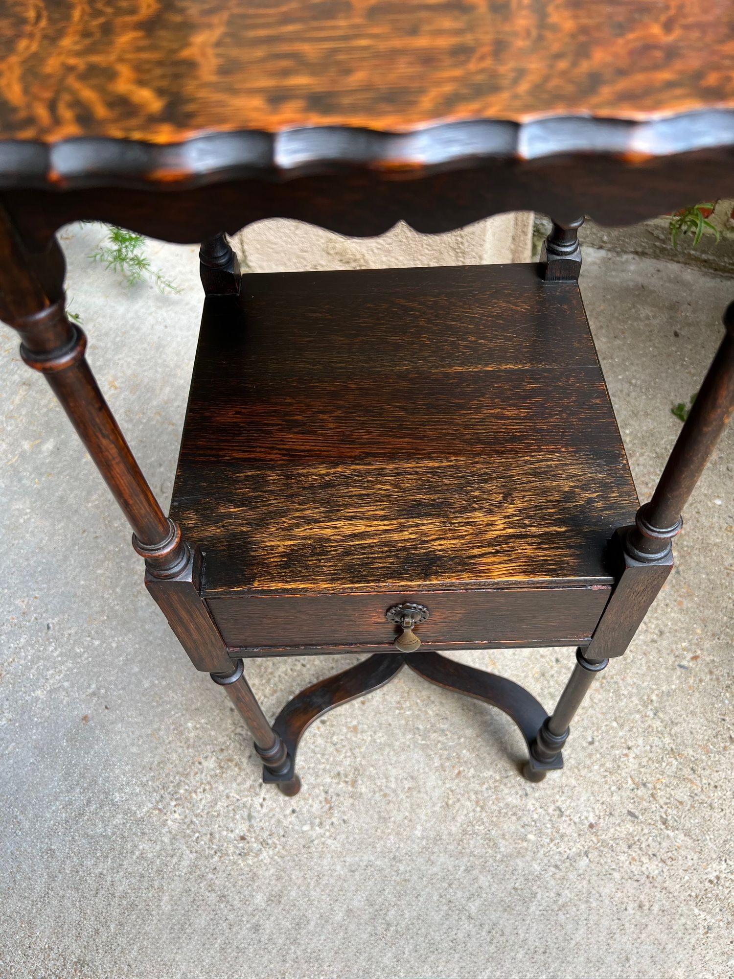 Antique English End Table SQUARE PETITE Jacobean Oak Two Tier c1900 For Sale 13