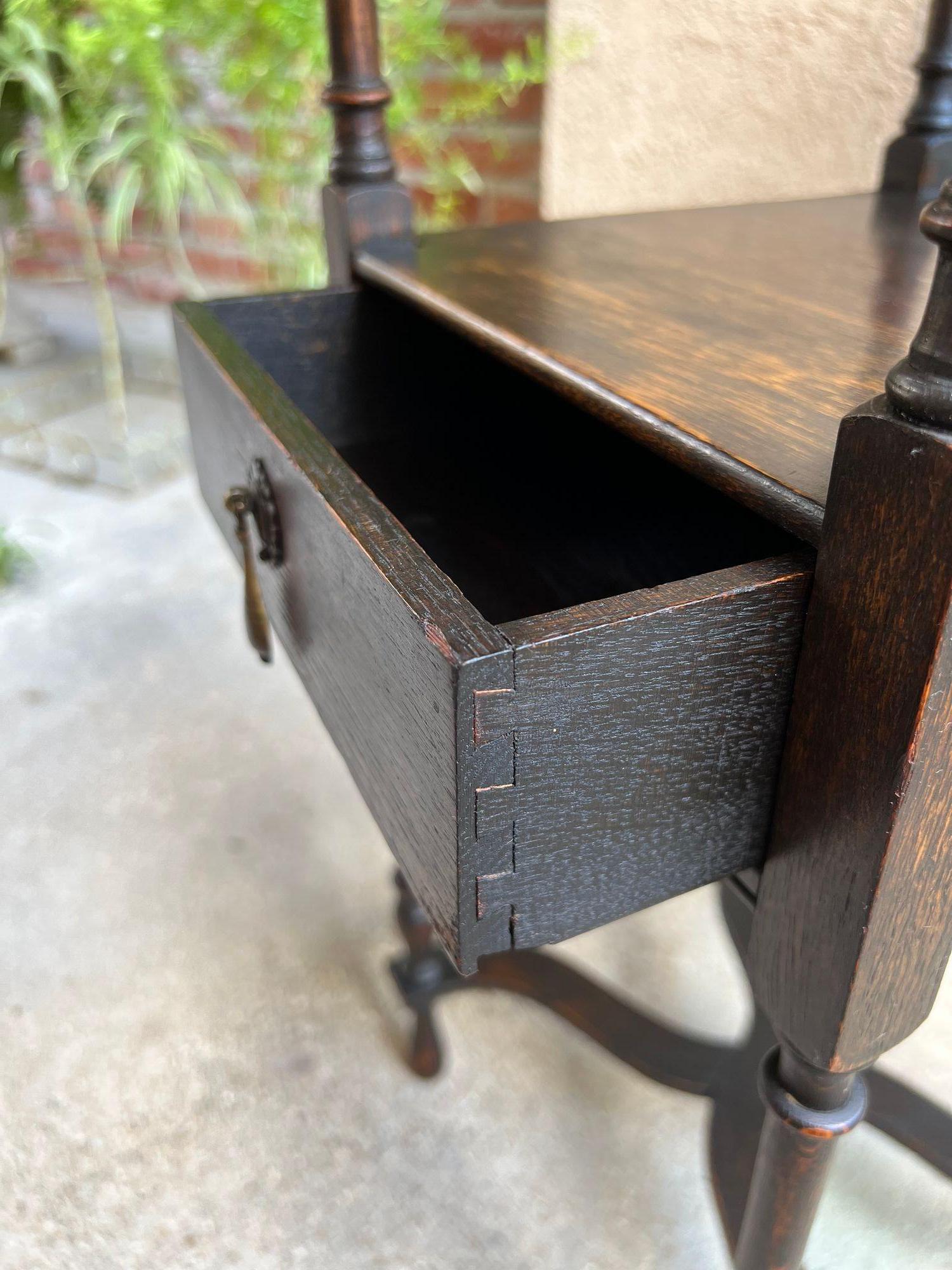 Antique English End Table SQUARE PETITE Jacobean Oak Two Tier c1900 For Sale 14