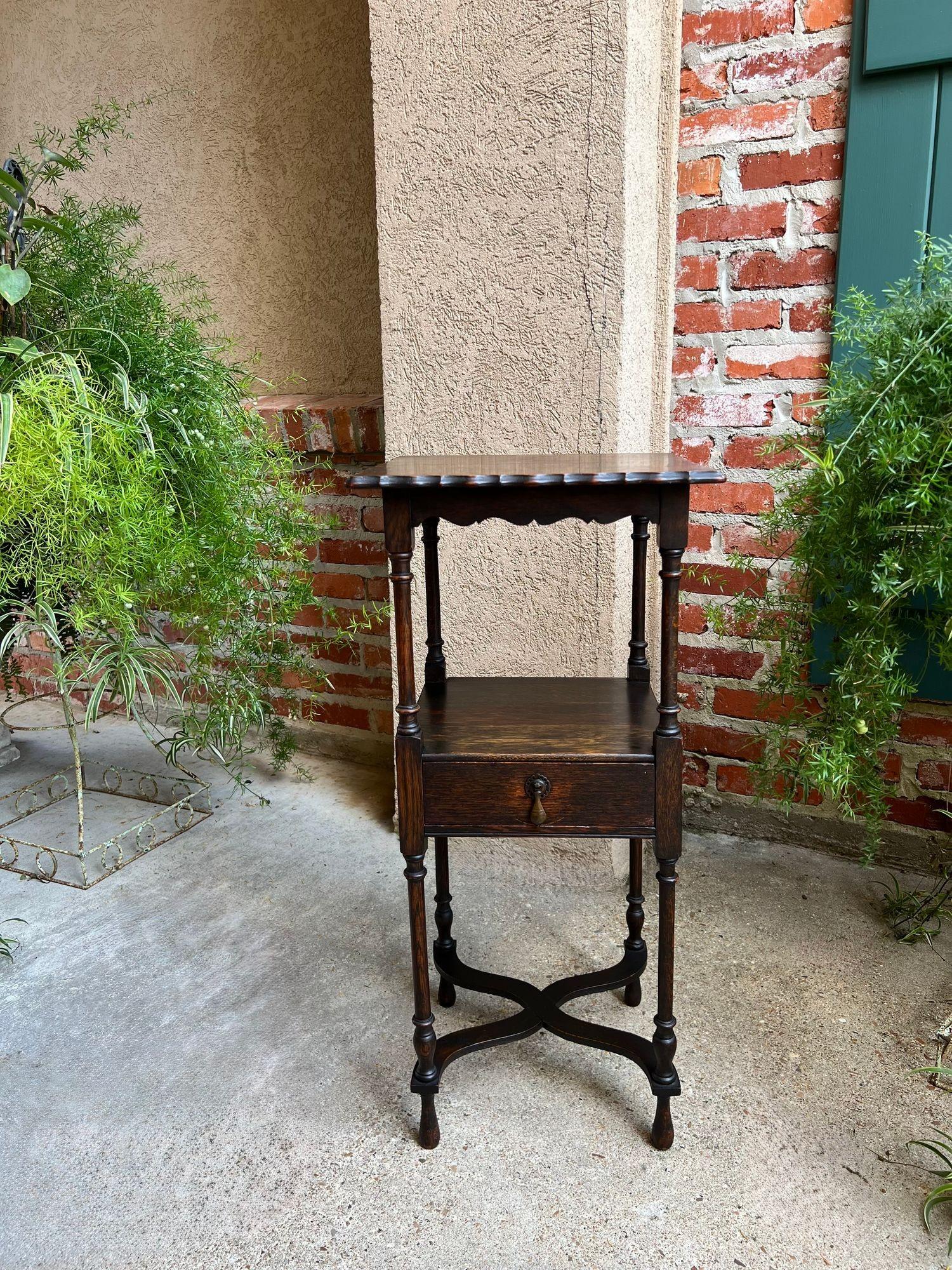 British Antique English End Table SQUARE PETITE Jacobean Oak Two Tier c1900 For Sale