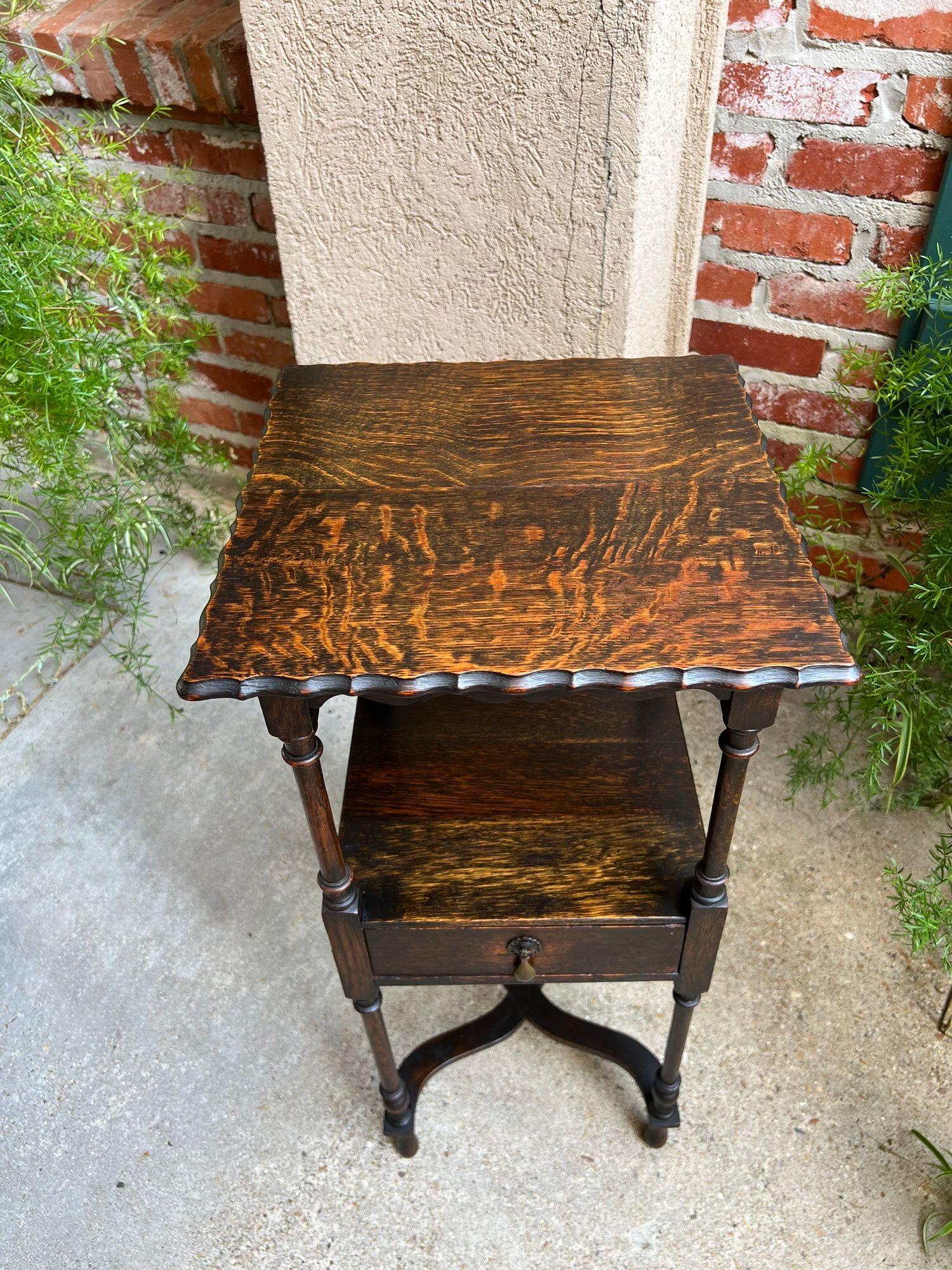 Antique English End Table SQUARE PETITE Jacobean Oak Two Tier c1900 In Good Condition For Sale In Shreveport, LA