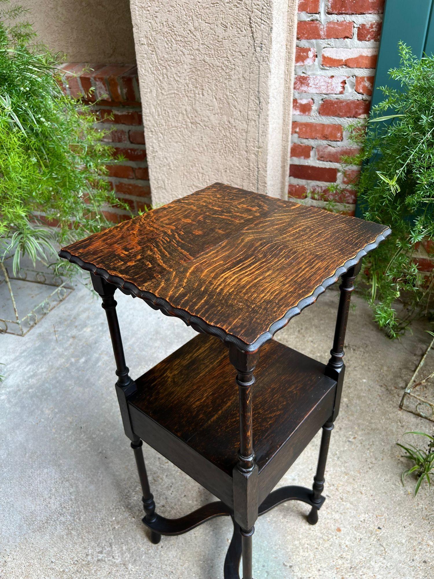 Antique English End Table SQUARE PETITE Jacobean Oak Two Tier c1900 For Sale 2