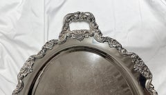 Antique English Engraved Sheffield Tray with Rolled Edges, Circa 1890.