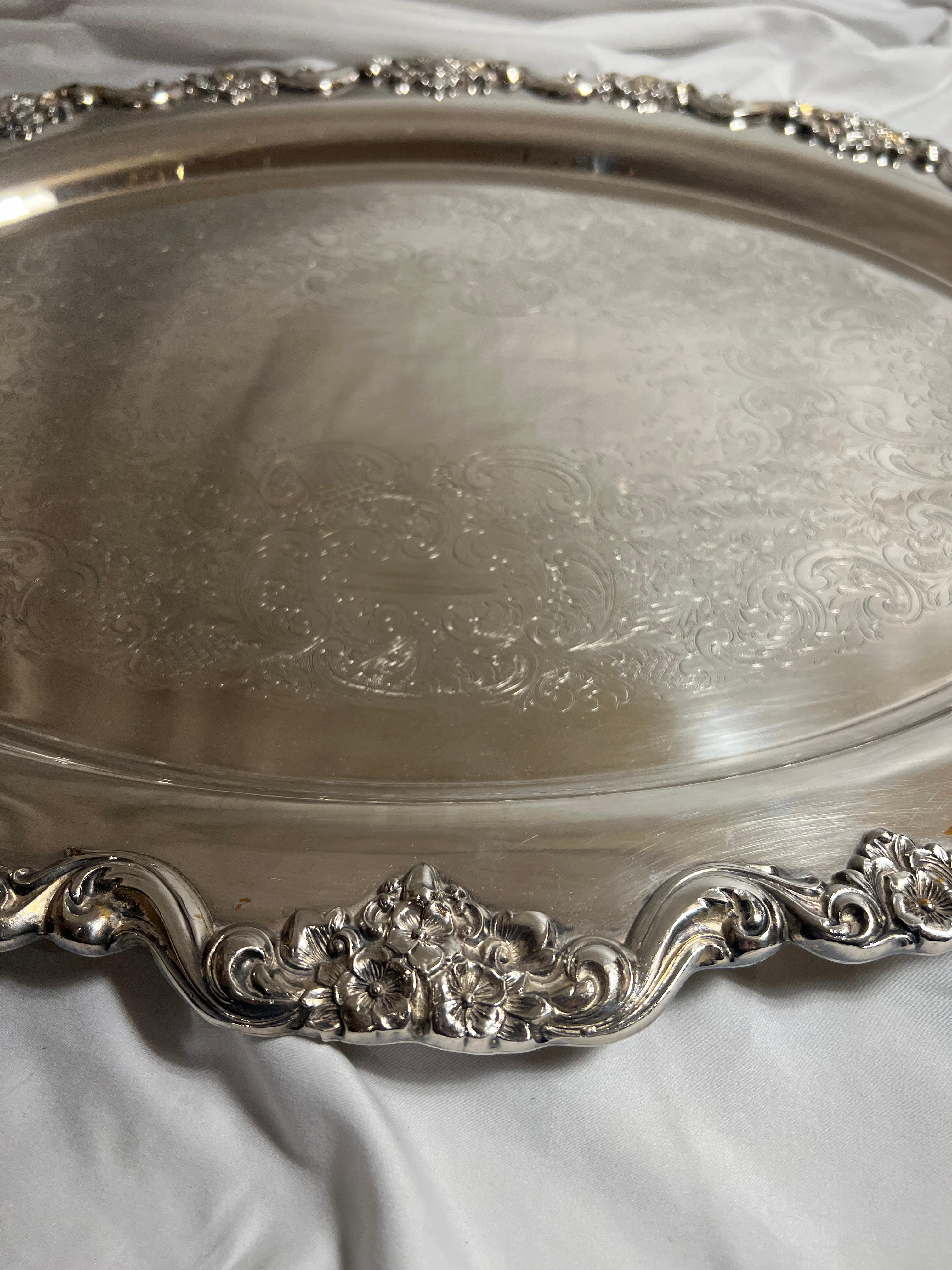 19th Century Antique English Engraved Sheffield Tray with Rolled Edges, Circa 1890. For Sale