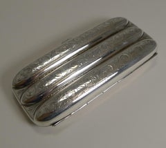 Antique English Engraved Sterling Silver Three Finger Cigar Case, 1918