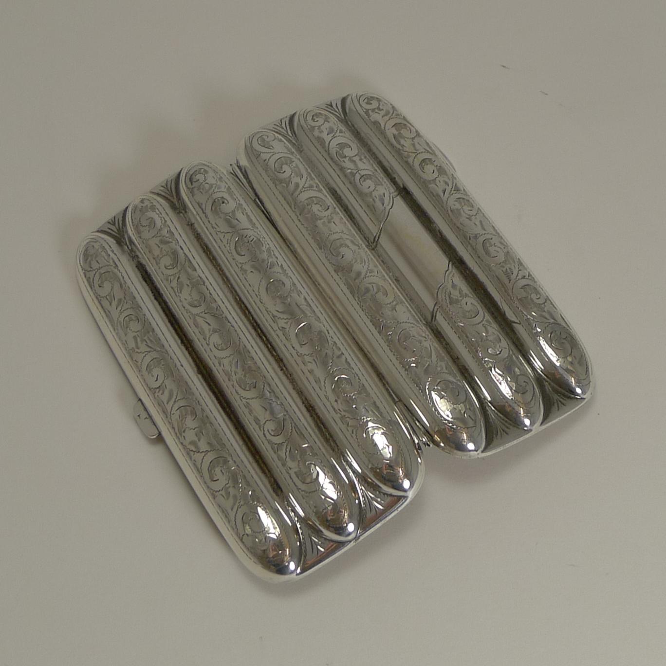 Antique English Engraved Sterling Silver Three Finger Cigar Case, 1918 3