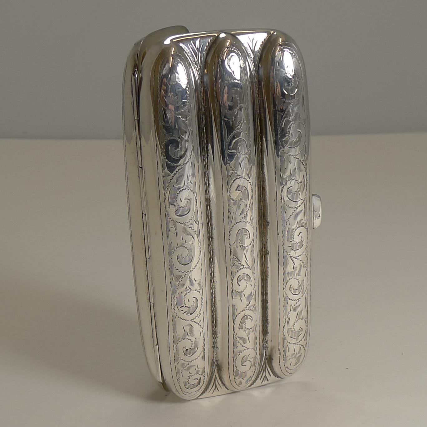 Antique English Engraved Sterling Silver Three Finger Cigar Case, 1918 5