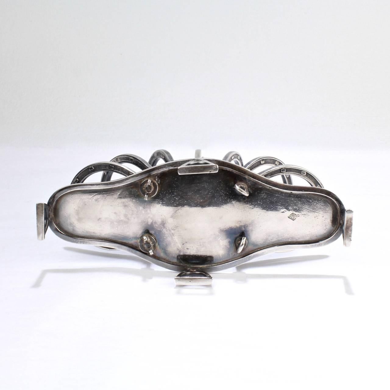 Antique English Equestrian Silver Plated Toast or Letter Rack with Horseshoes 5