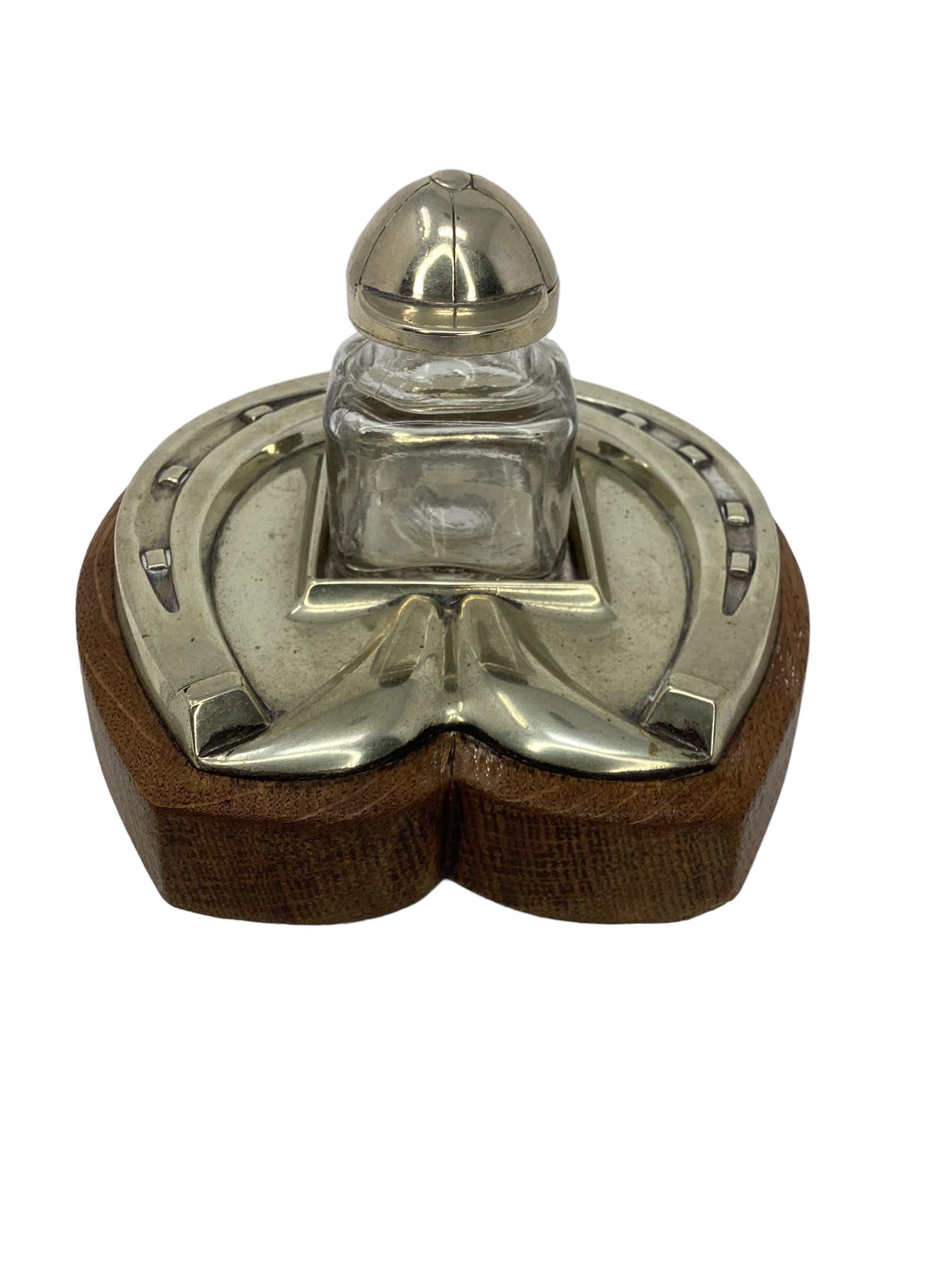 Antike Englisch Equestrian Themed Silver Plate Inkwell. im Angebot 1