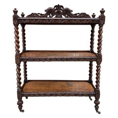 Antique English Etagere Server Bookcase Display Shelf Barley Twist Oak Tall 19C