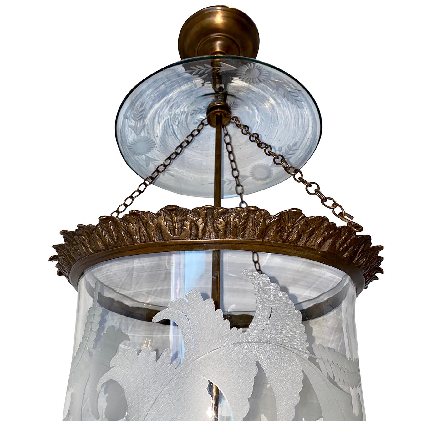 Antique English Etched Lantern In Good Condition For Sale In New York, NY
