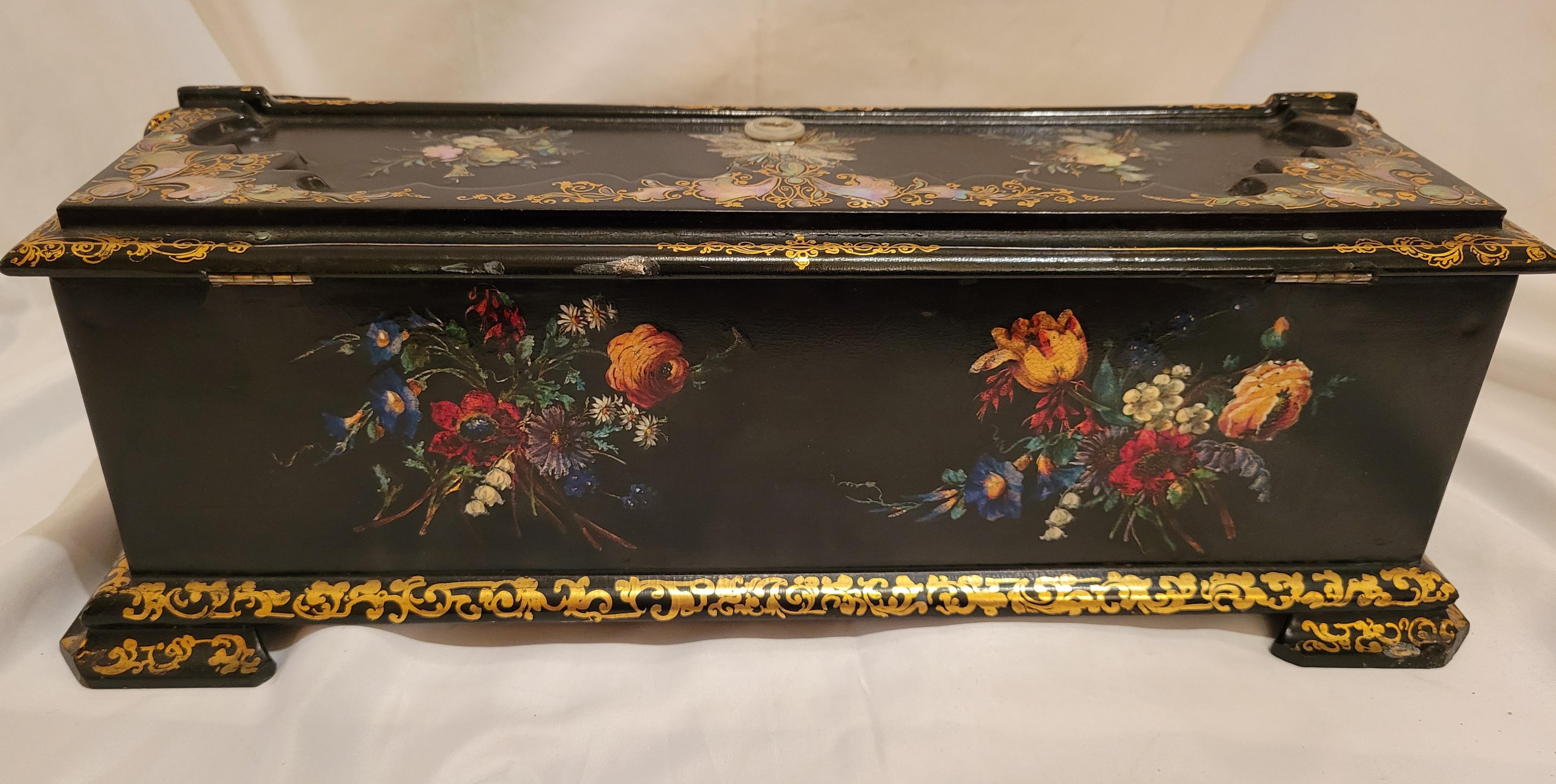 Antique English Exceptional Lacquer Mother-of-Pearl Travel Desk, circa 1860-1870 For Sale 2