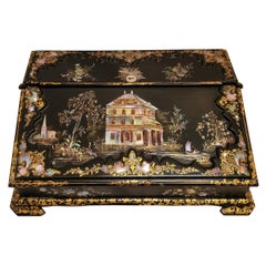 Antique English Exceptional Lacquer Mother-of-Pearl Travel Desk, circa 1860-1870