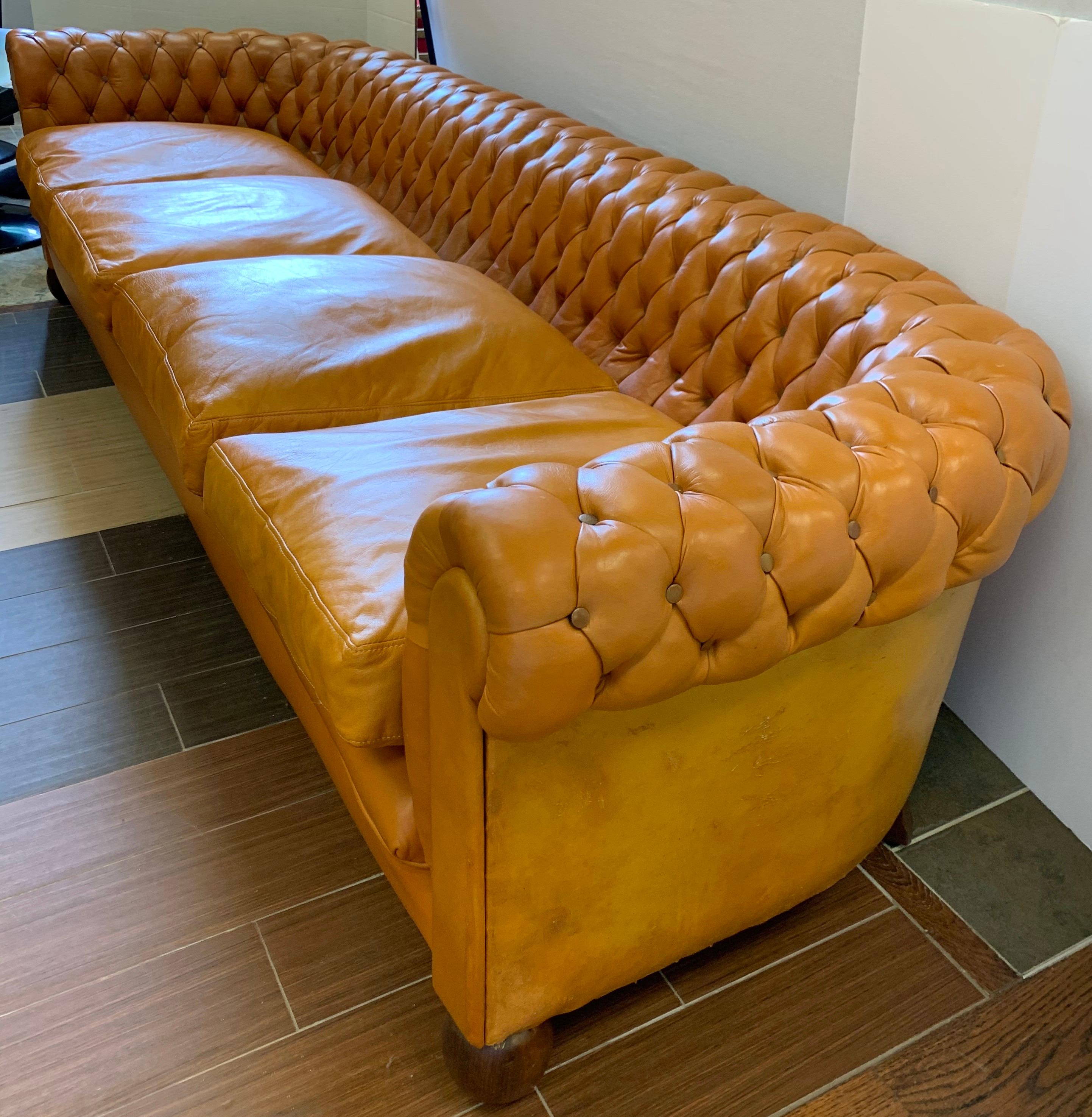 20th Century Extra Large English Leather Tufted Chesterfield Sofa