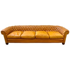 Antique Extra Large English Leather Tufted Chesterfield Sofa