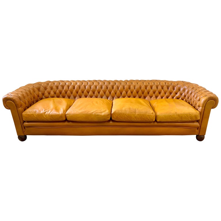 Extra Large English Leather Tufted, Tufted Leather Chesterfield Sofa