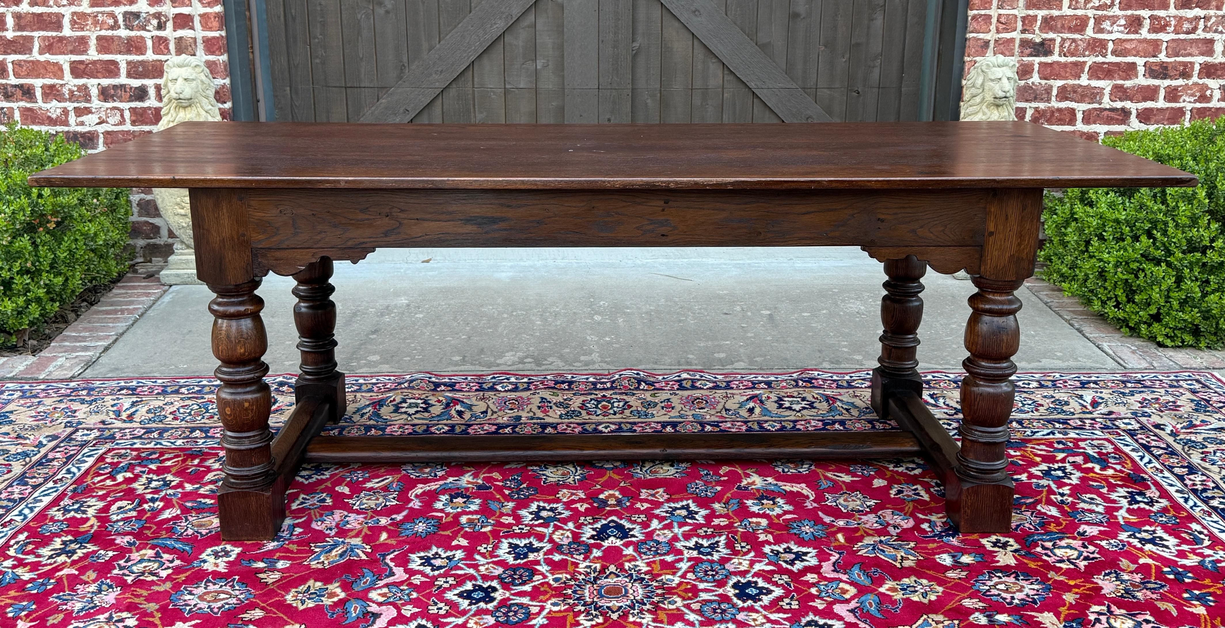  BEAUTIFUL Antique English Farmhouse Oak Dining Table with Turned Post Legs and 