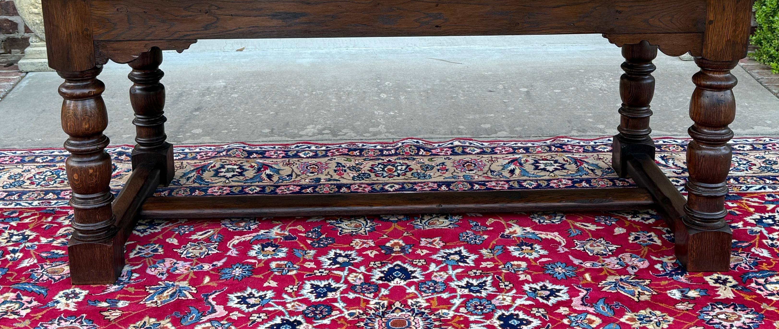 Renaissance Revival Antique English Farm Table Dining Table Farmhouse Turned Post Legs Oak 1920s-30s