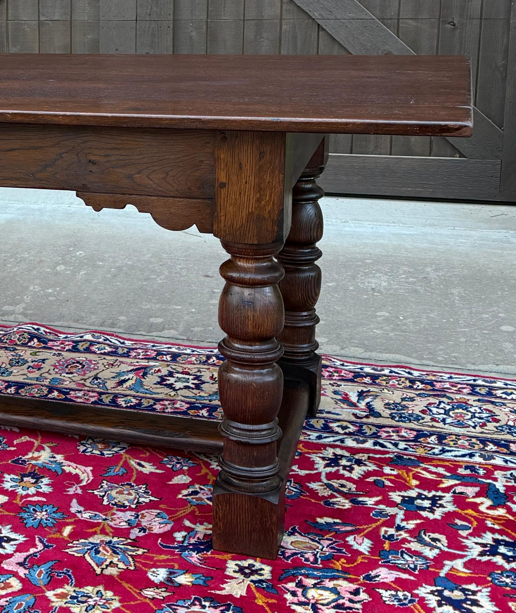 Carved Antique English Farm Table Dining Table Farmhouse Turned Post Legs Oak 1920s-30s