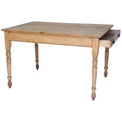 Antique English Farm Table with One Drawer