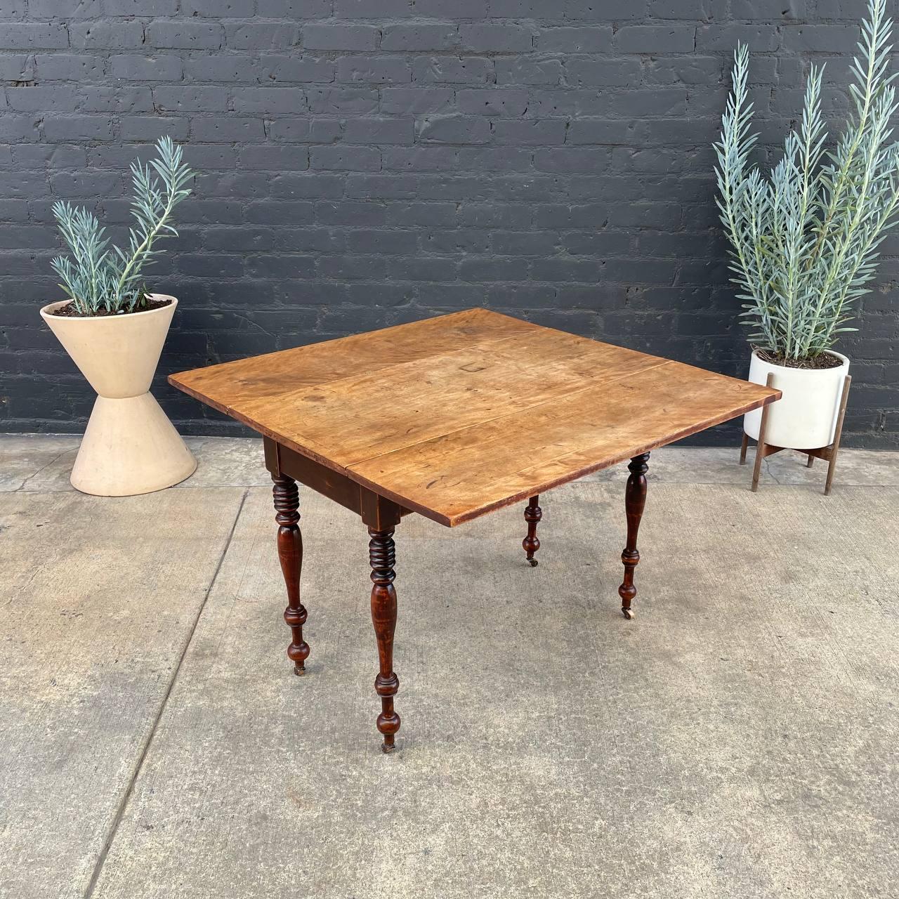Antique English Farmhouse Country drop leaf dining table.