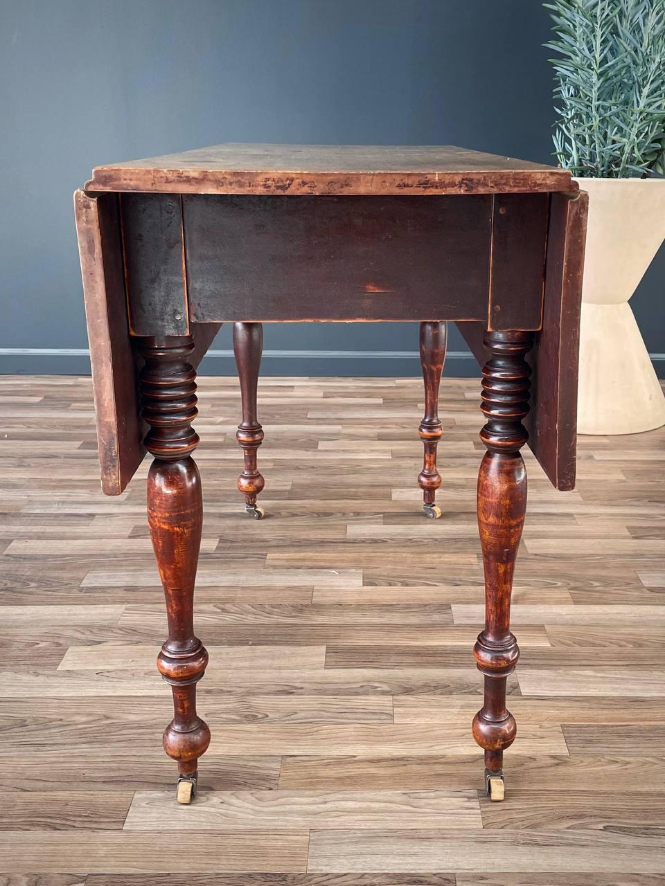 Mid-20th Century Antique English Farmhouse Country Drop Leaf Dining Table For Sale