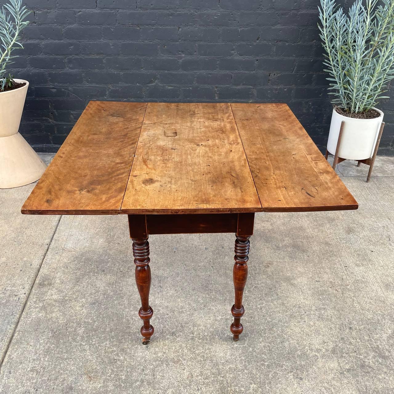 Maple Antique English Farmhouse Country Drop Leaf Dining Table For Sale